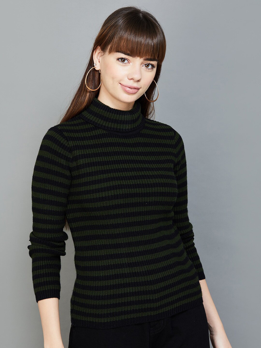 

Fame Forever by Lifestyle Striped Turtle Neck Acrylic Pullover, Olive