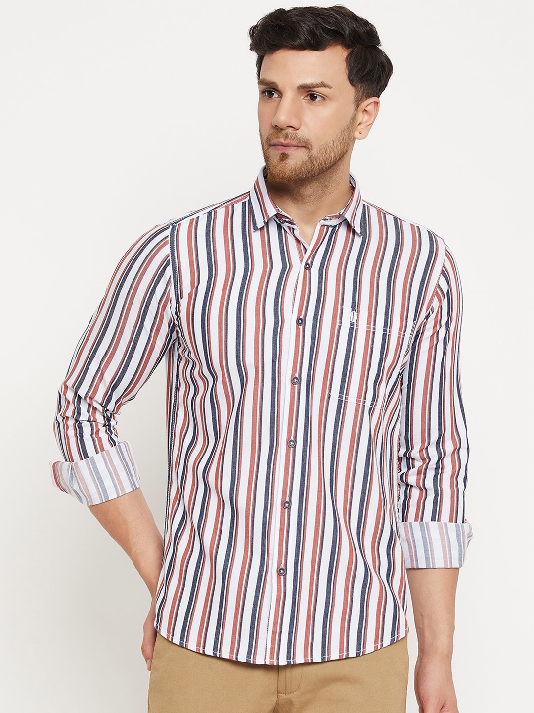 

Duke Slim Fit Striped Spread Collar Cotton Casual Shirt, Maroon