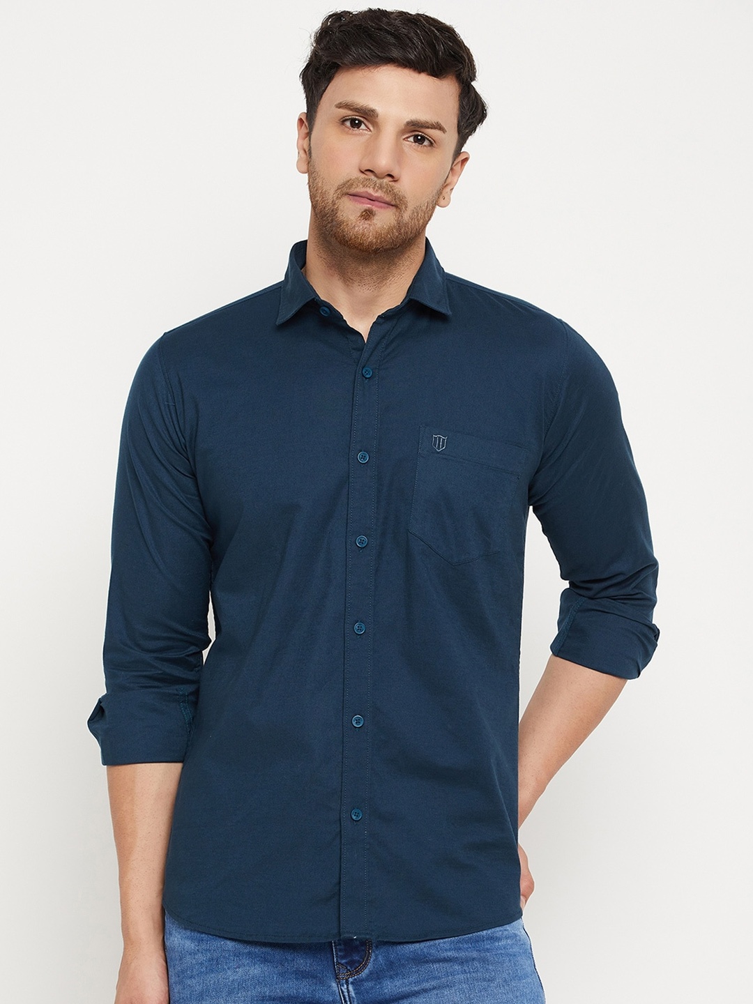 

Duke Spread Collar Slim Fit Casual Cotton Shirt, Blue