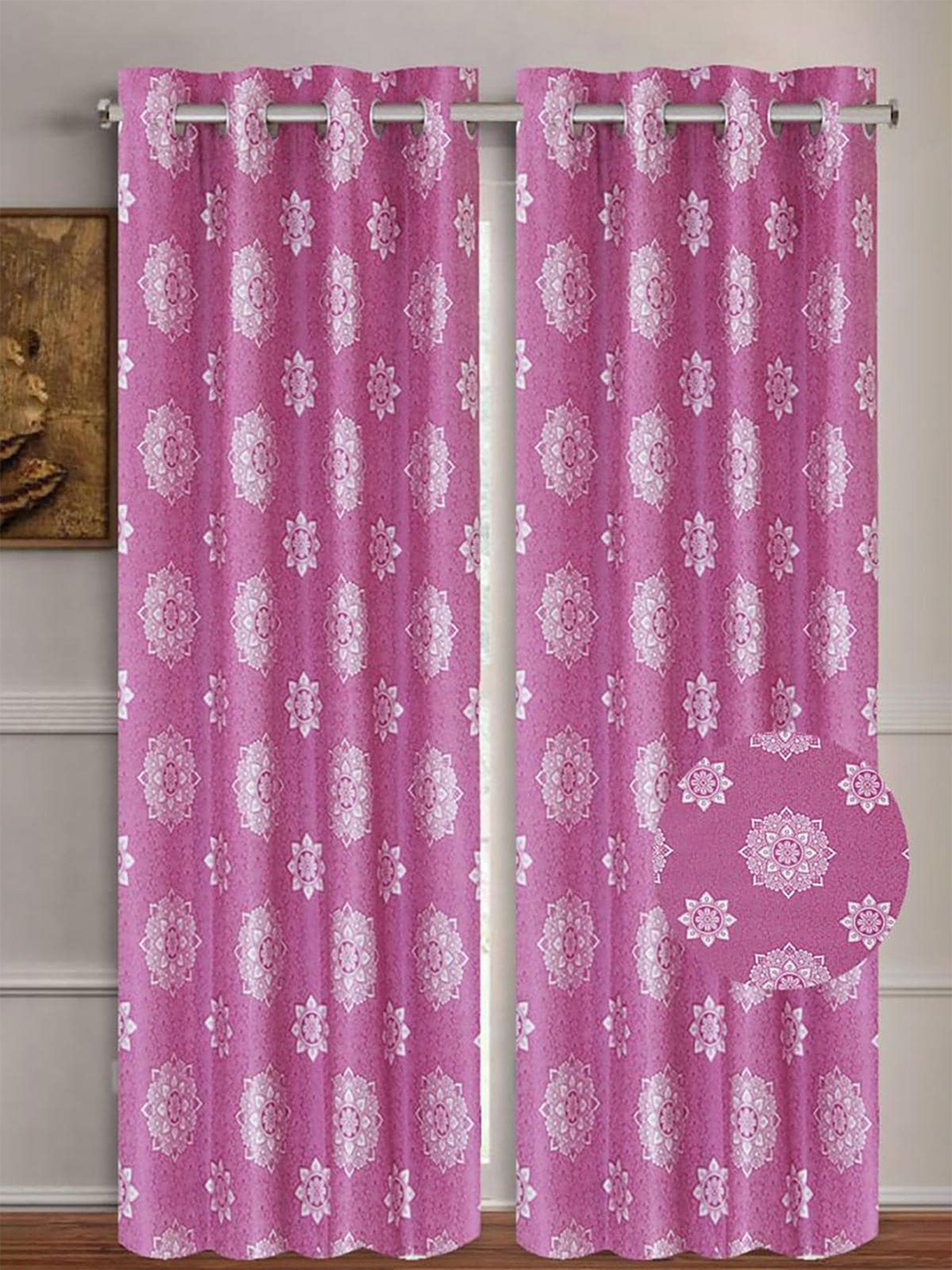 

HOMETALES Pink & White 2 Pieces Ethnic Motifs Door Curtains