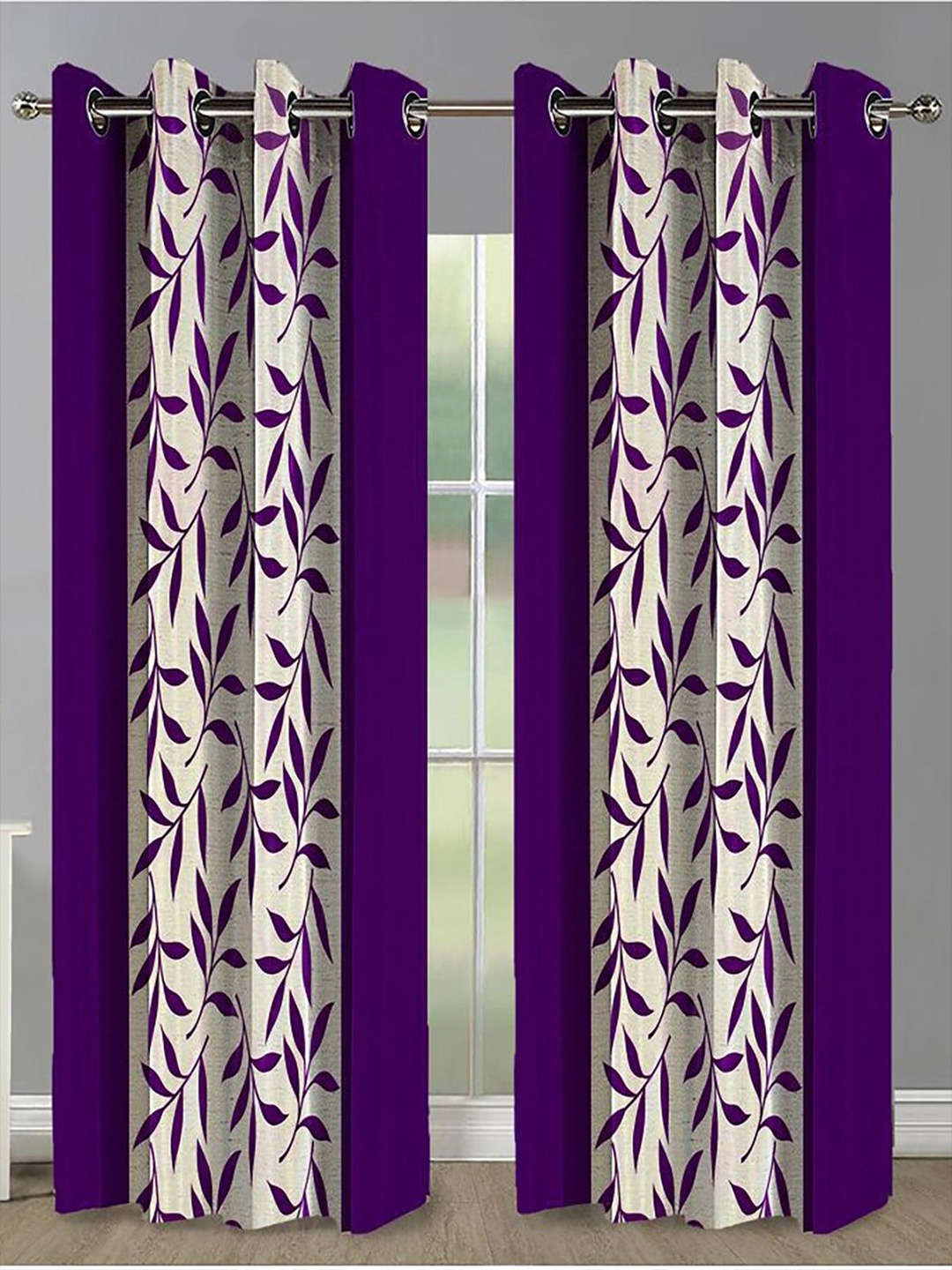 

HOMETALES Purple & White 2 Pieces Floral Door Curtains