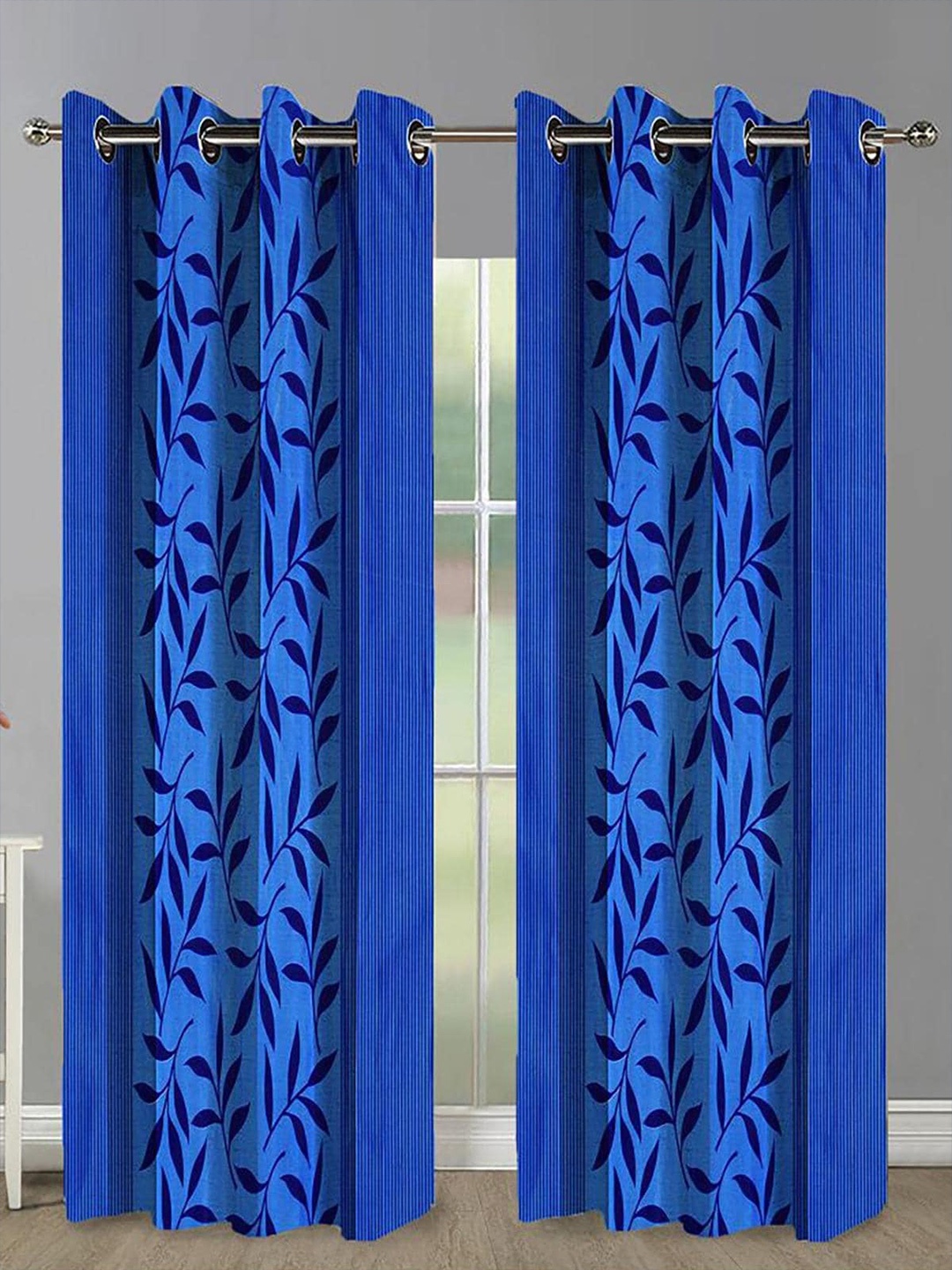 

HOMETALES Blue 2 Pieces Floral Door Curtains
