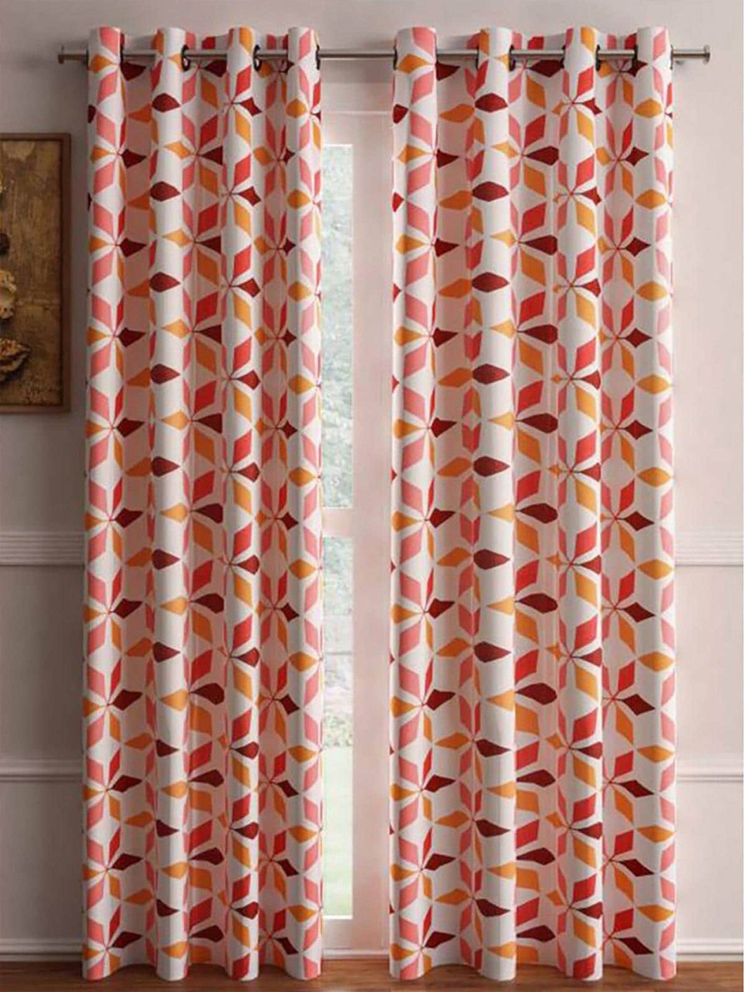 

HOMETALES Red & Pink 2 Pieces Geometric Door Curtains