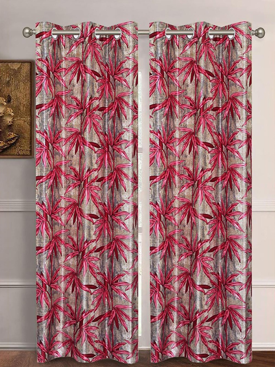 

HOMETALES Red & Blue 2 Pieces Floral Long Door Curtains