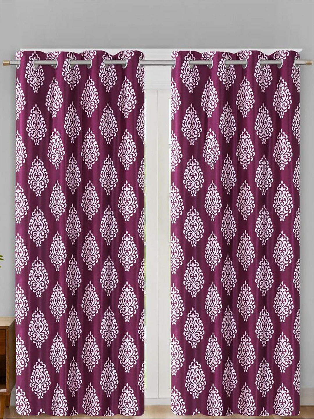 

HOMETALES Purple & White 2 Pieces Ethnic Motifs Semi Transparent Door Curtains