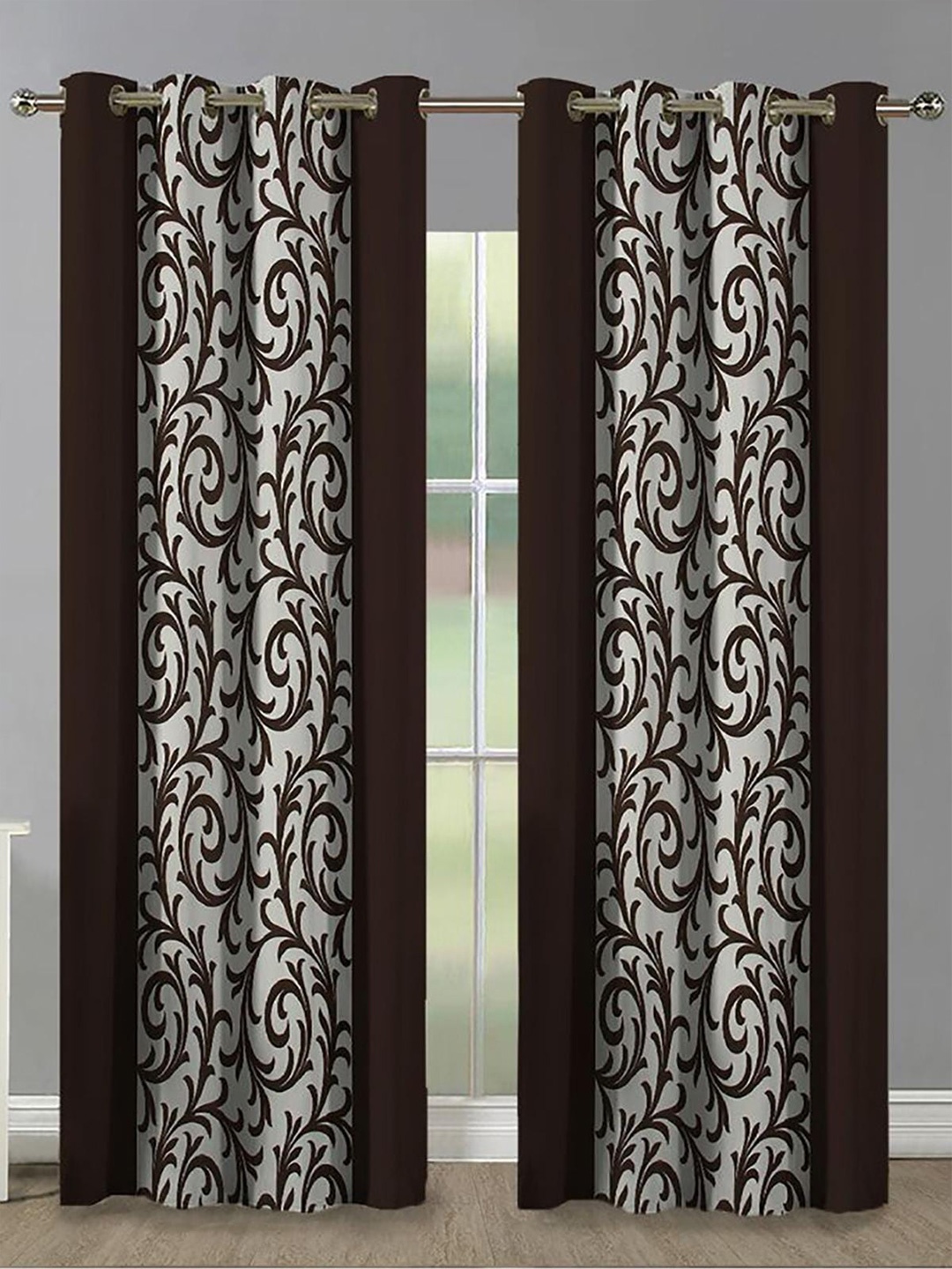 

HOMETALES Brown & White 2 Pieces Ethnic Motifs Long Door Curtains