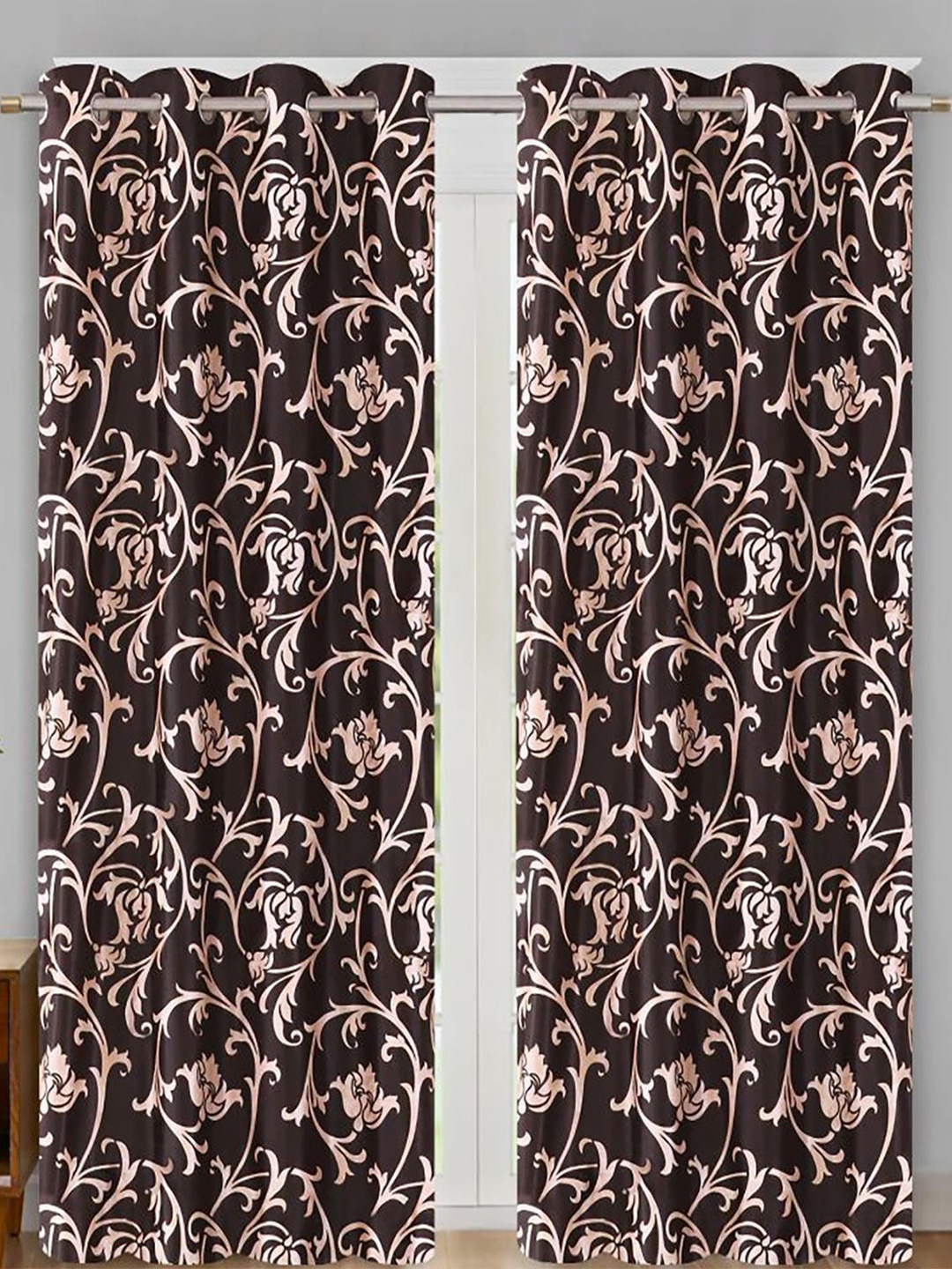 

HOMETALES Brown & Pink 2 Pieces Floral Door Curtains