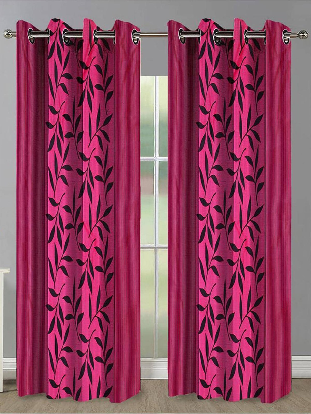

HOMETALES Pink 2 Pieces Floral Long Door Curtains