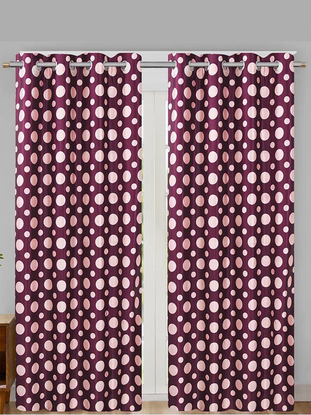 

HOMETALES Purple & Pink 2 Pieces Geometric Semi Transparent Door Curtains