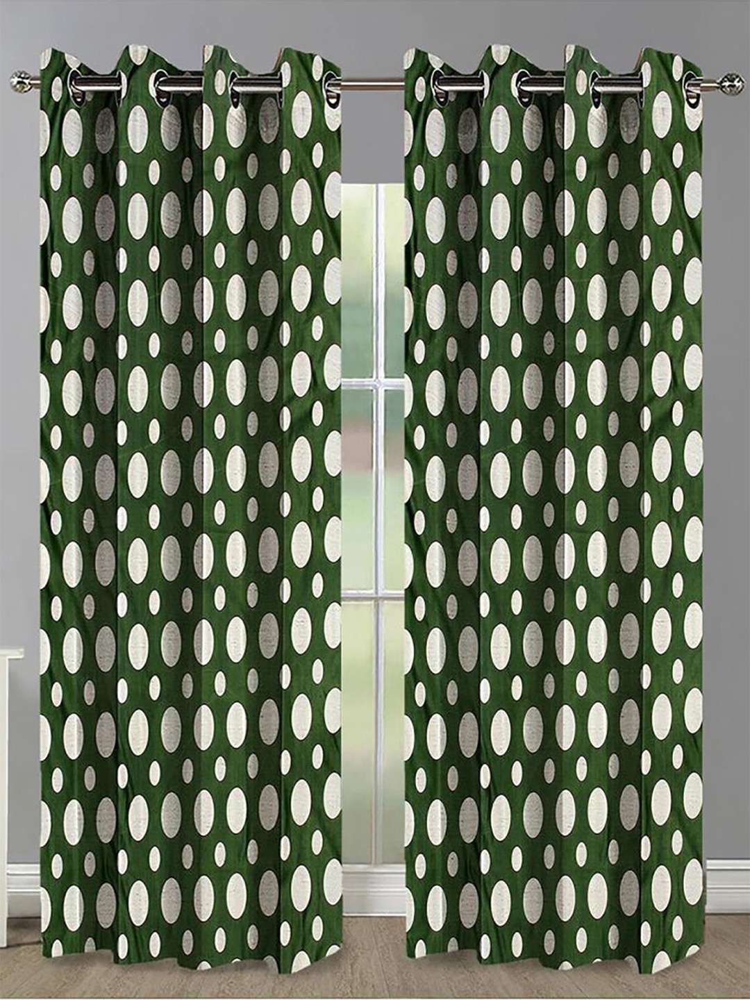 

HOMETALES Green & White 2 Pieces Geometric Door Curtains