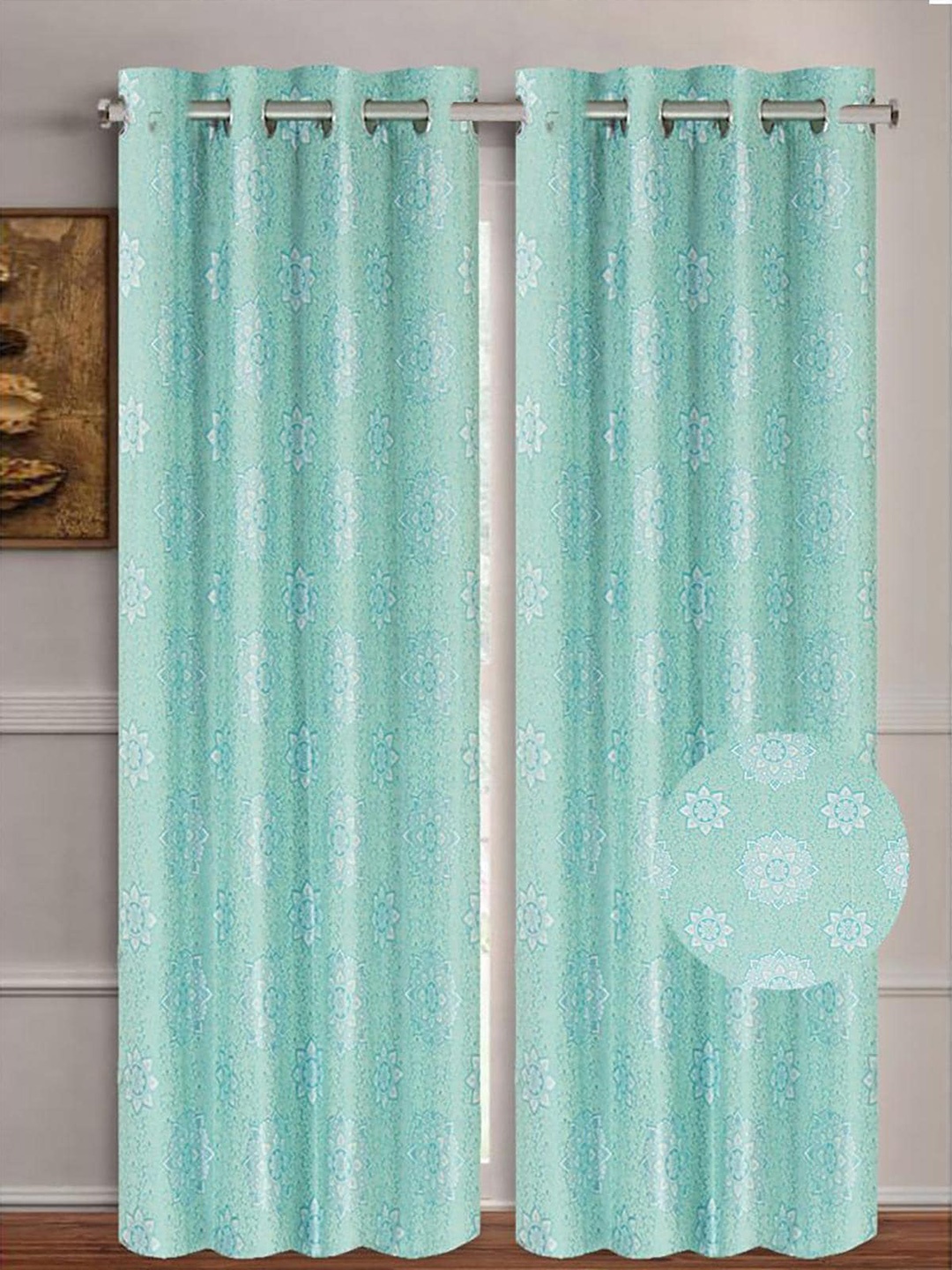 

HOMETALES Green & White 2 Pieces Ethnic Motifs Long Door Curtains