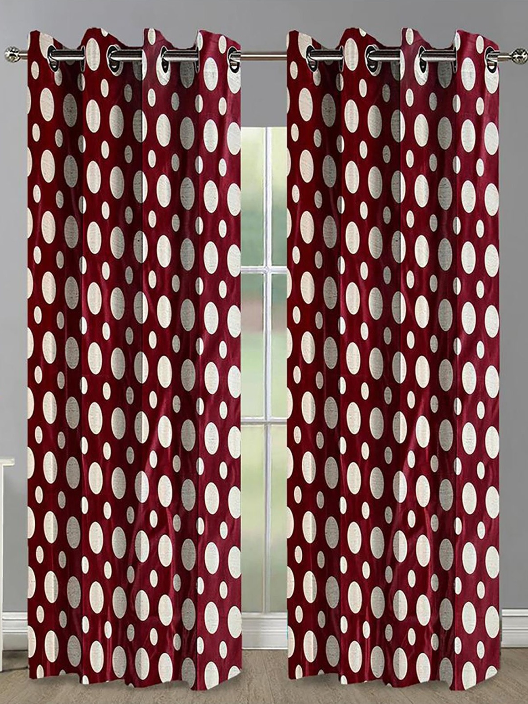 

HOMETALES Maroon & White 2 Pieces Geometric Door Curtains