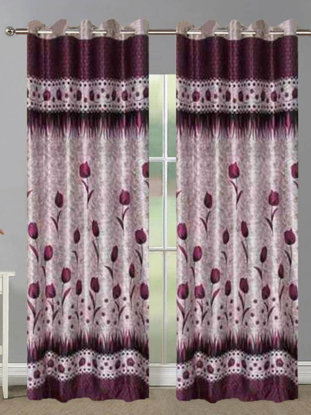 

HOMETALES Purple & Grey 2 Pieces Floral Door Curtains