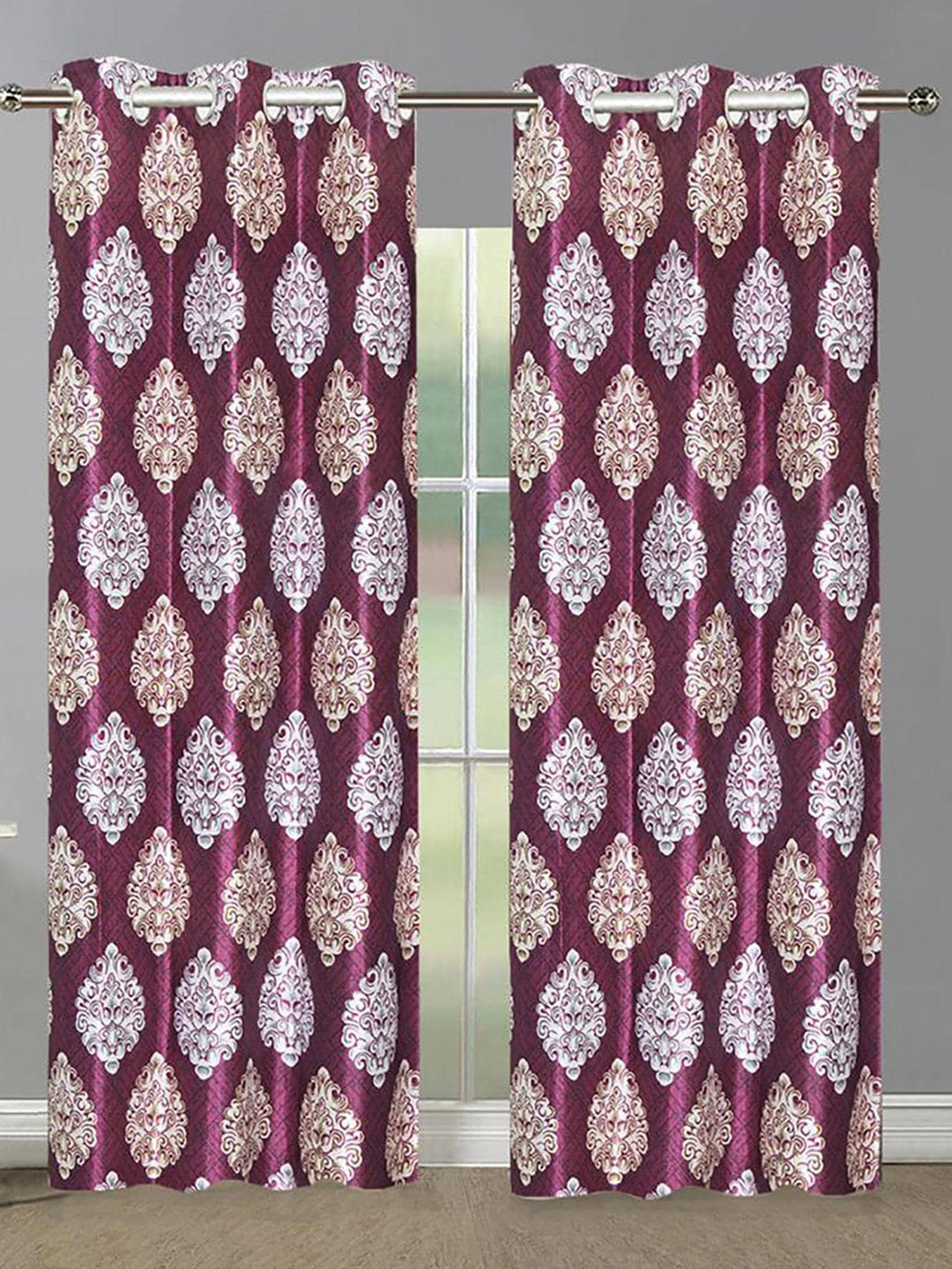 

HOMETALES Maroon & White 2 Pieces Ethnic Motifs Long Door Curtains