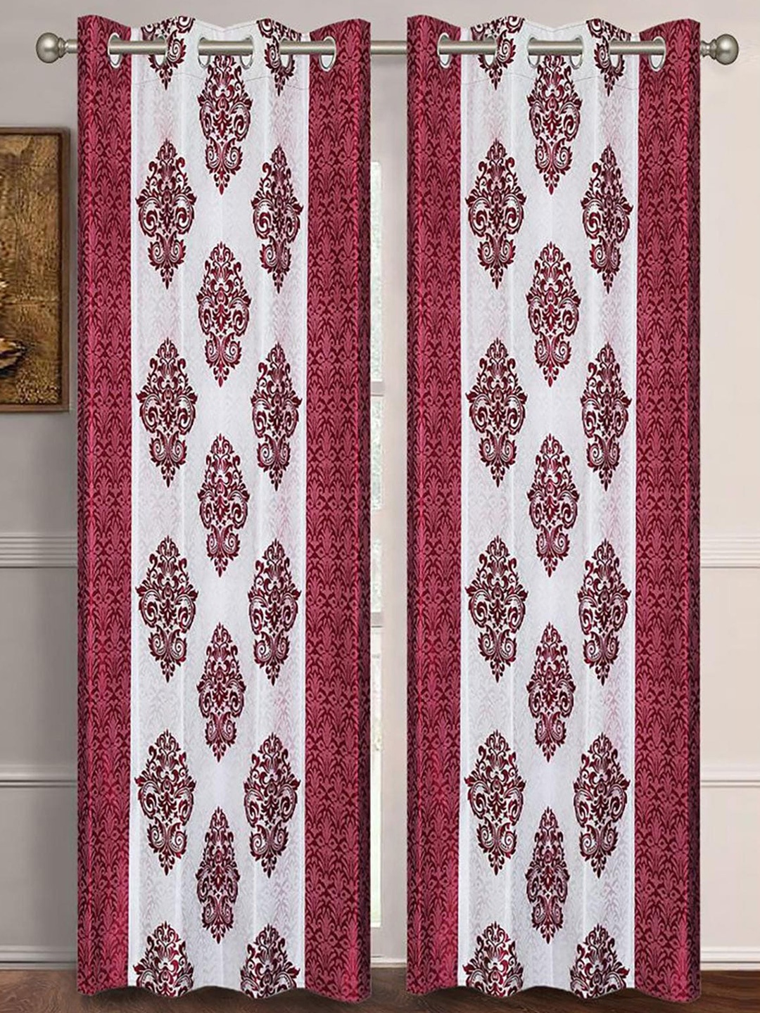 

HOMETALES Maroon & White 2 Pieces Ethnic Motifs Long Door Curtains