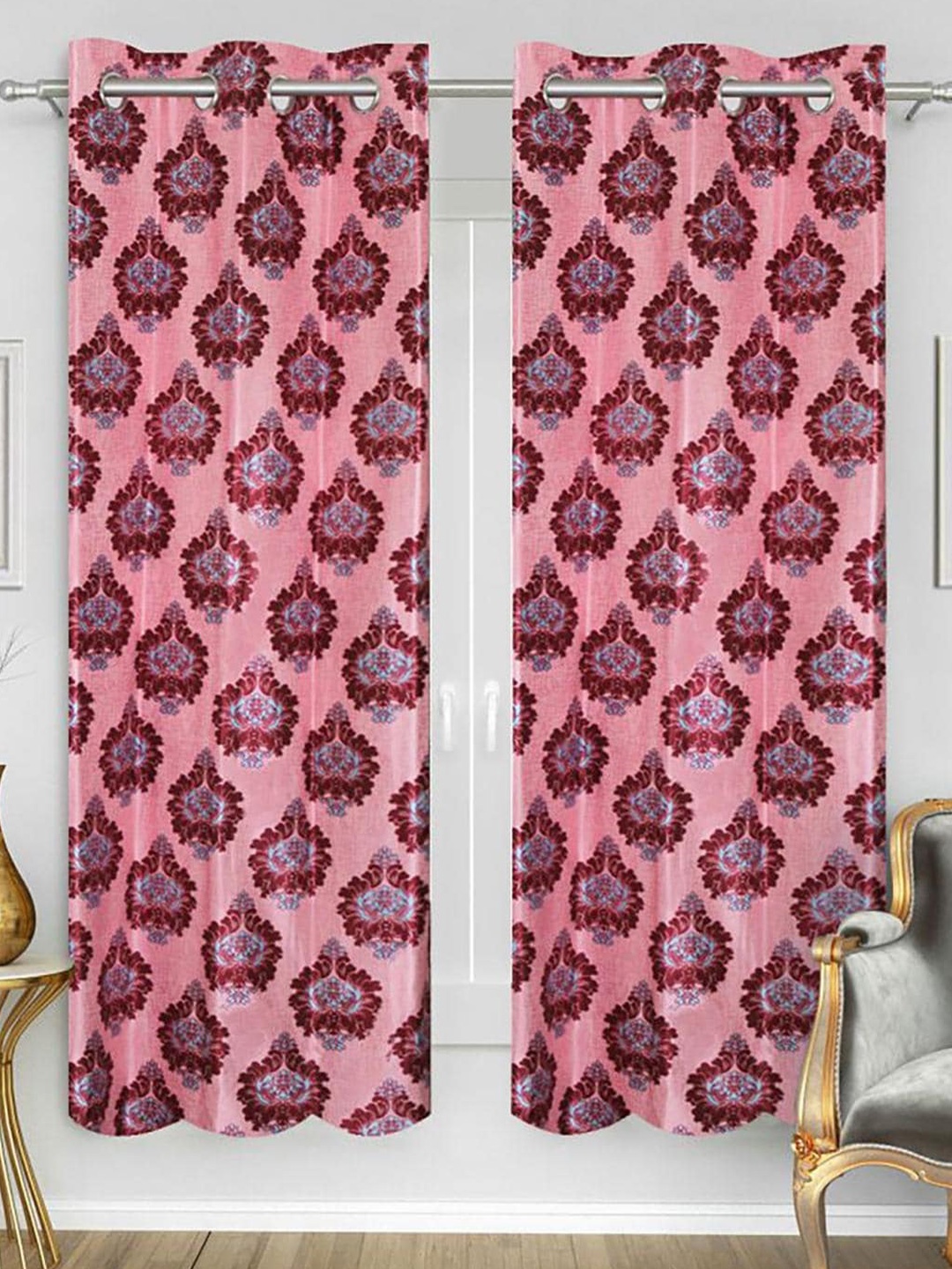 

HOMETALES Maroon & Blue 2 Pieces Ethnic Motifs Window Curtains