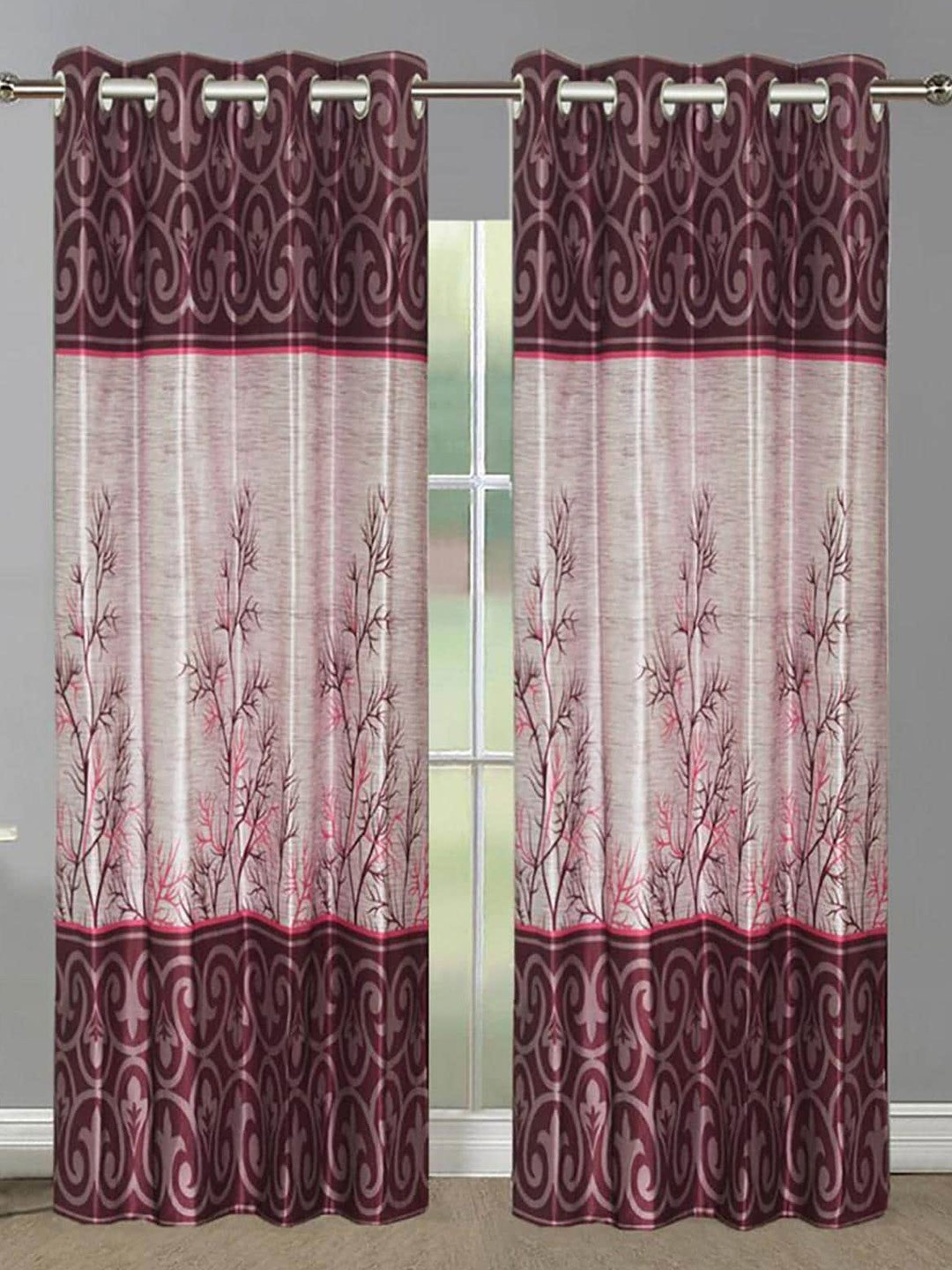 

HOMETALES Maroon & Pink 2 Pieces Ethnic Motifs Long Door Curtains