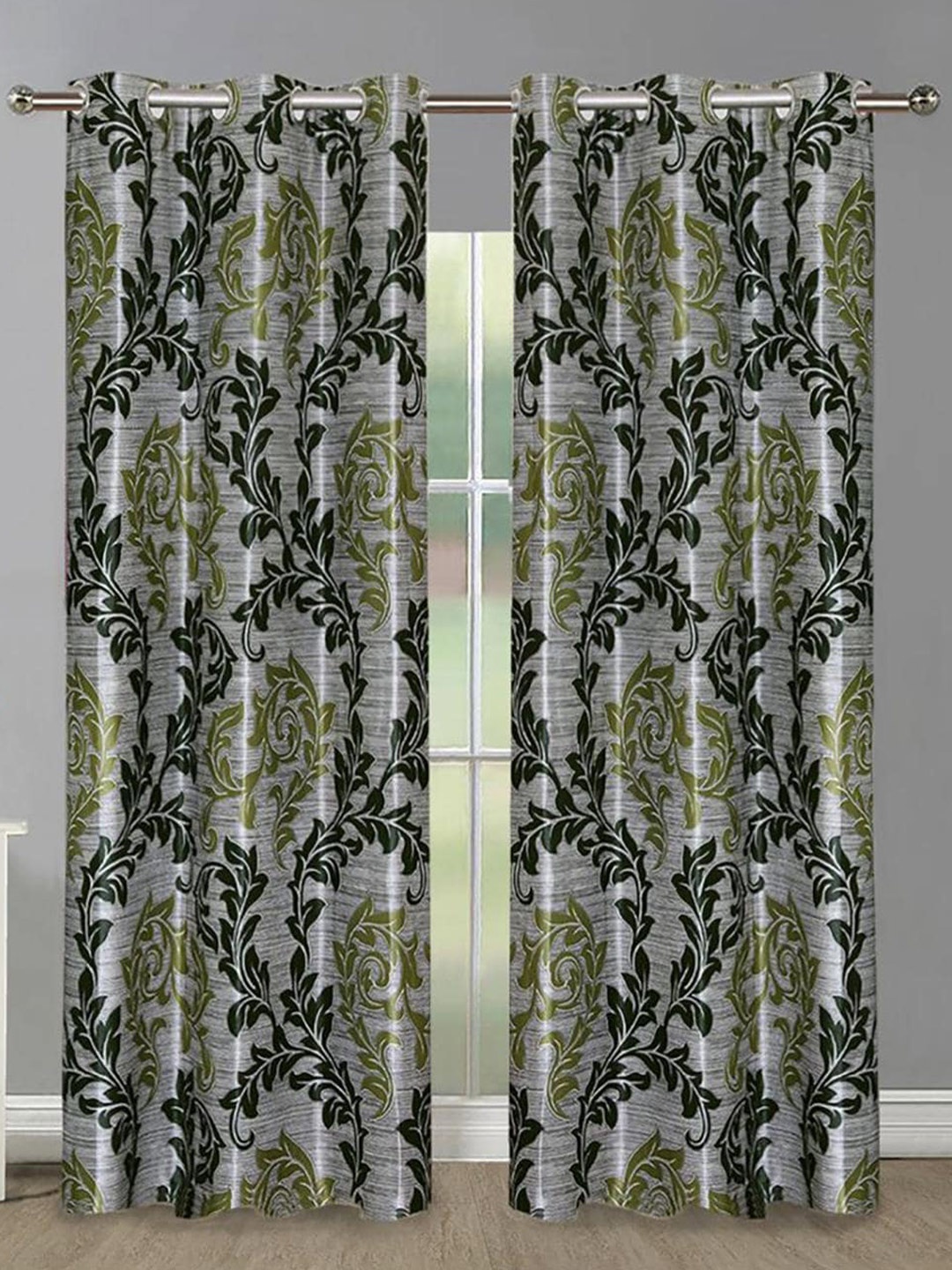 

HOMETALES Green & Grey 2 Pieces Ethnic Motifs Long Door Curtains