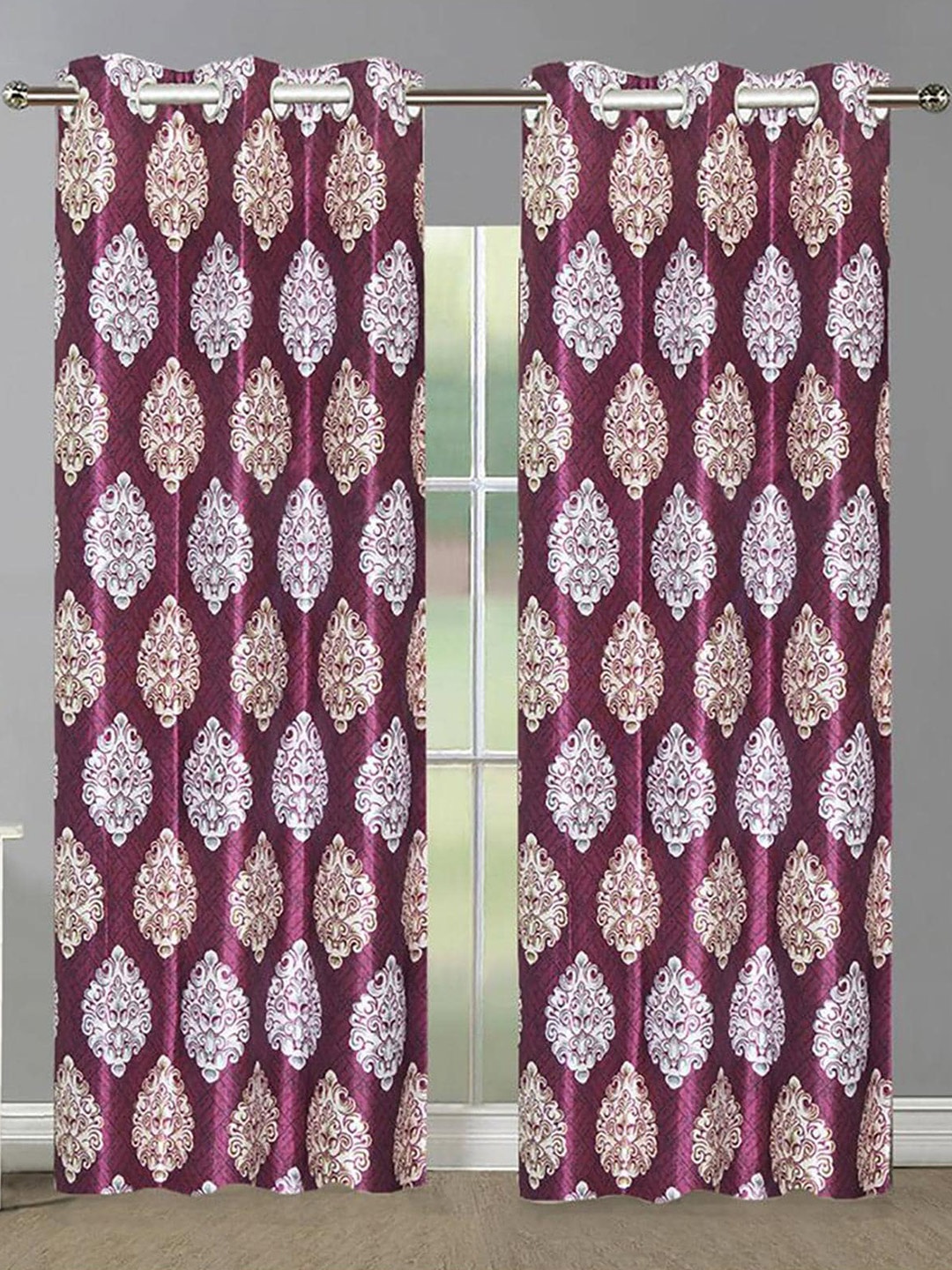 

HOMETALES Maroon & White 2 Pieces Ethnic Motifs Door Curtains