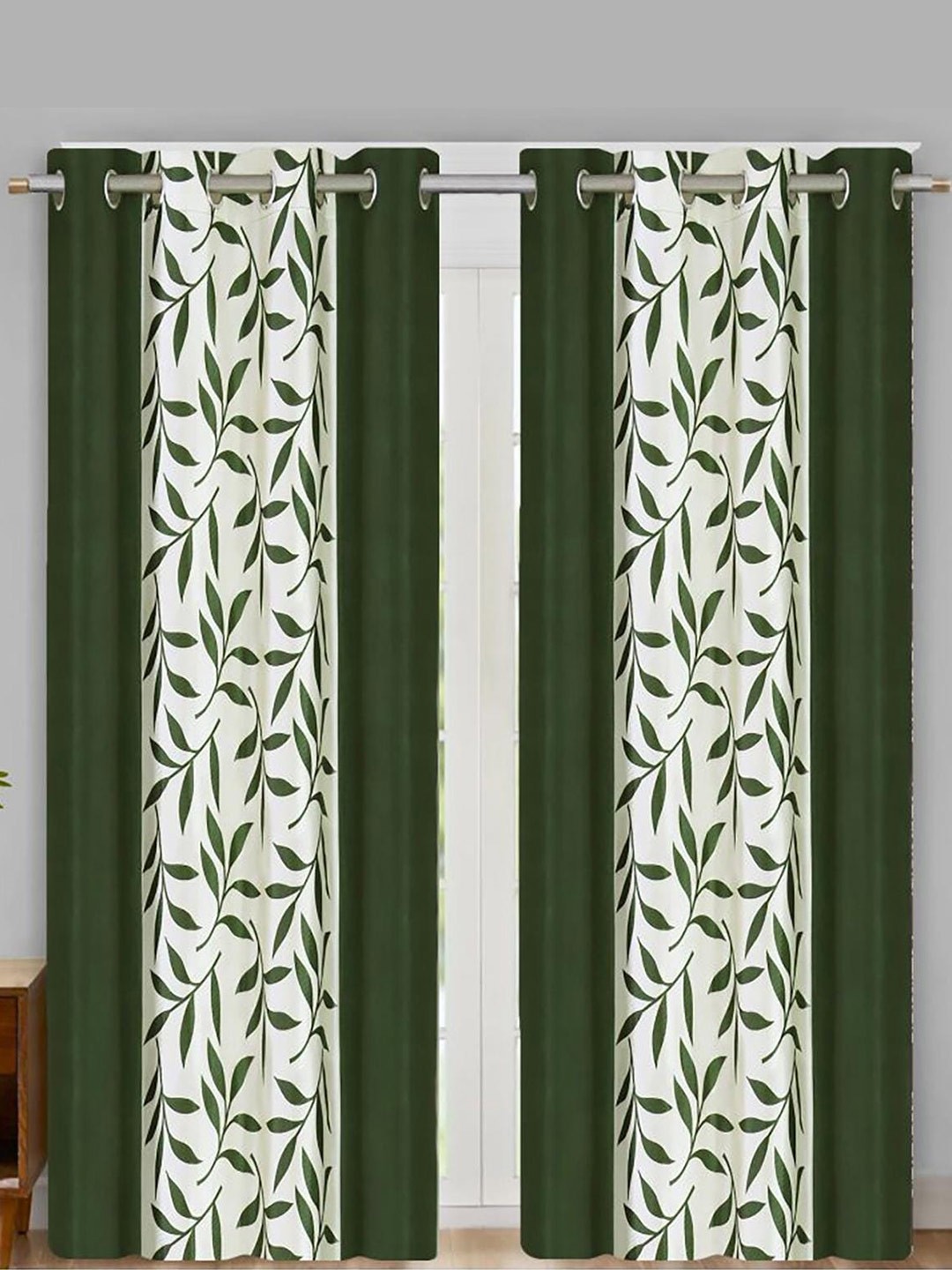 

HOMETALES Green & White 2 Pieces Floral Door Curtains
