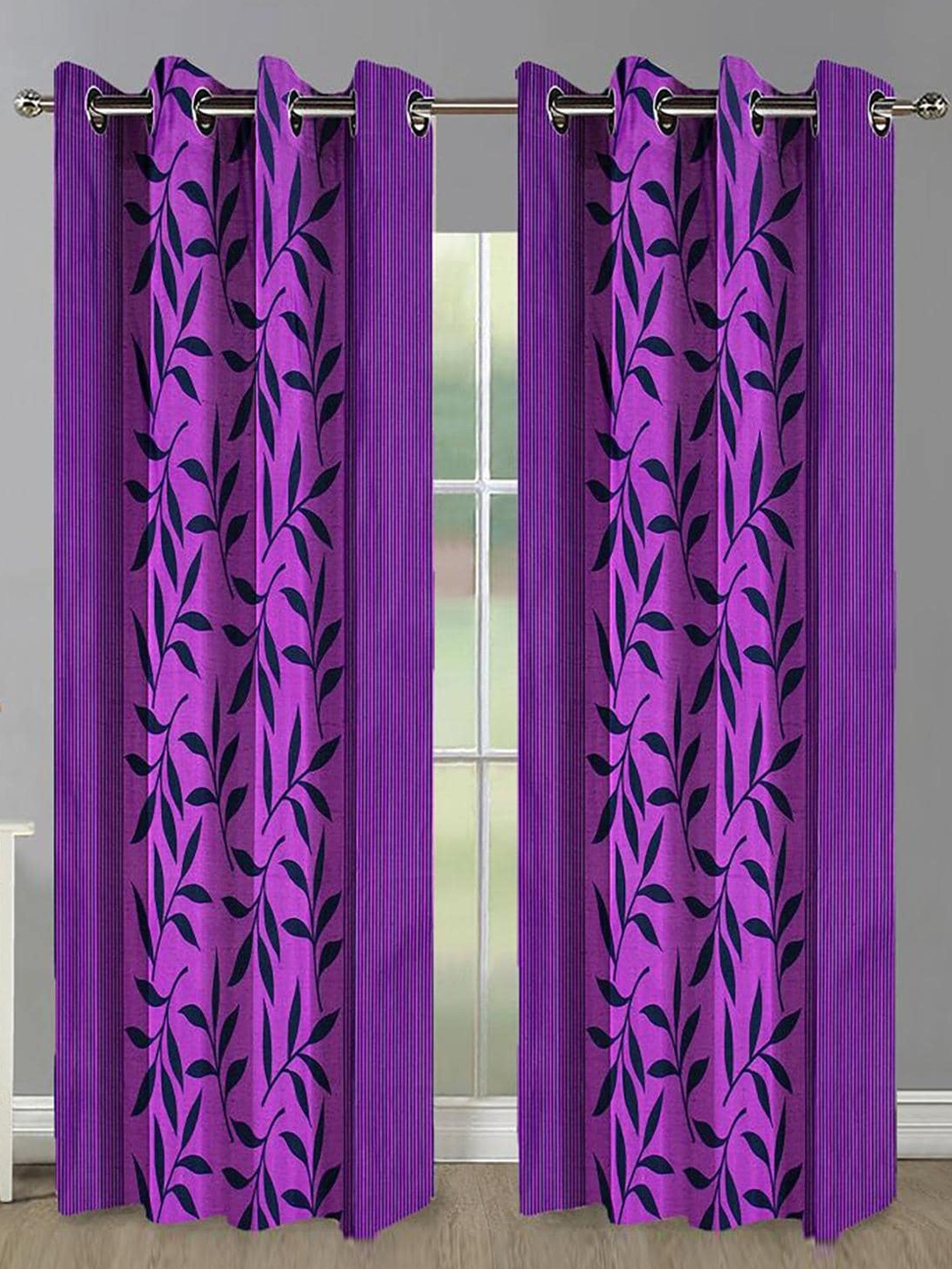 

HOMETALES Purple 2 Pieces Floral Long Door Curtains