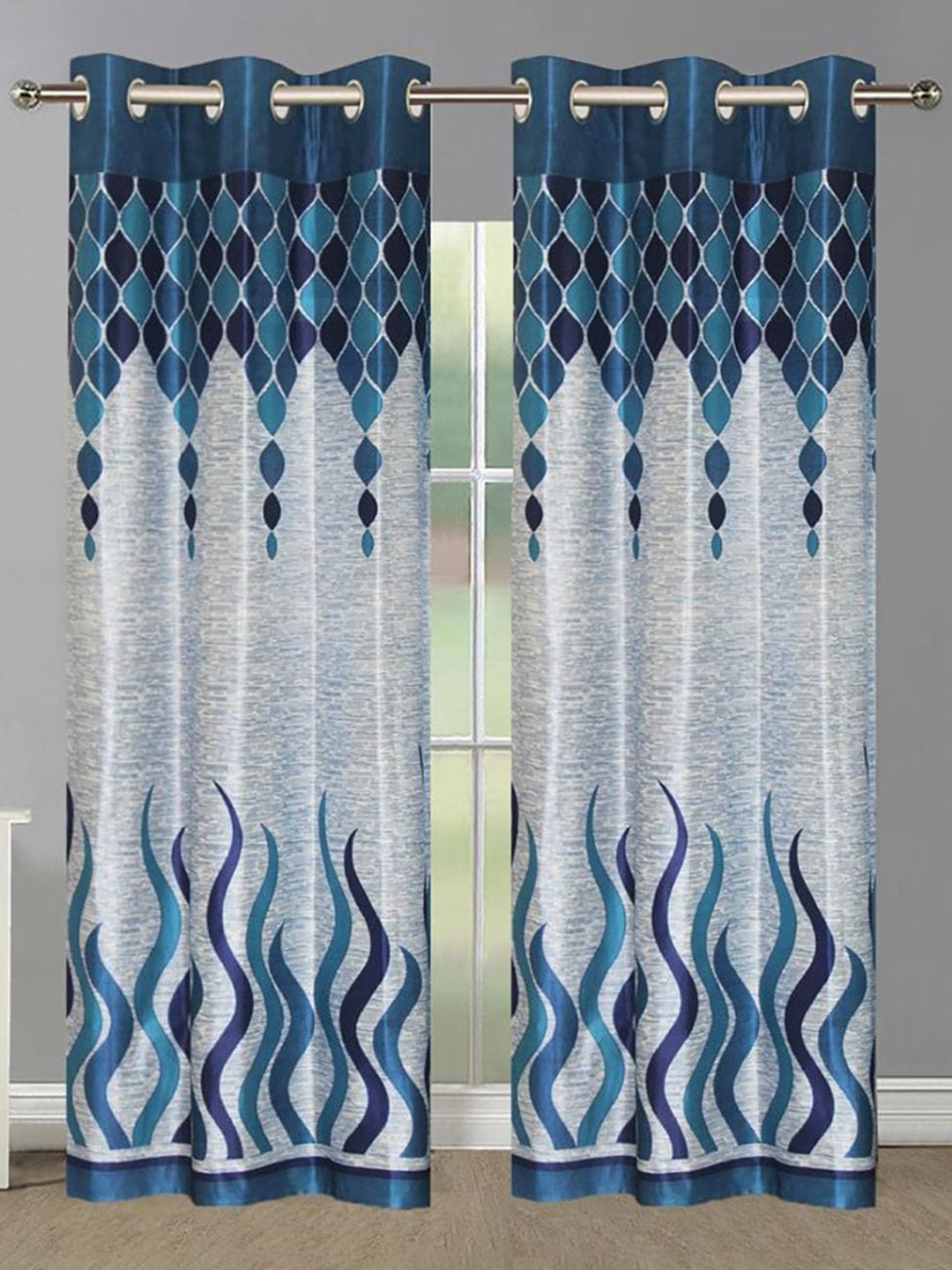 

HOMETALES Blue & Grey 2 Pieces Geometric Door Curtains