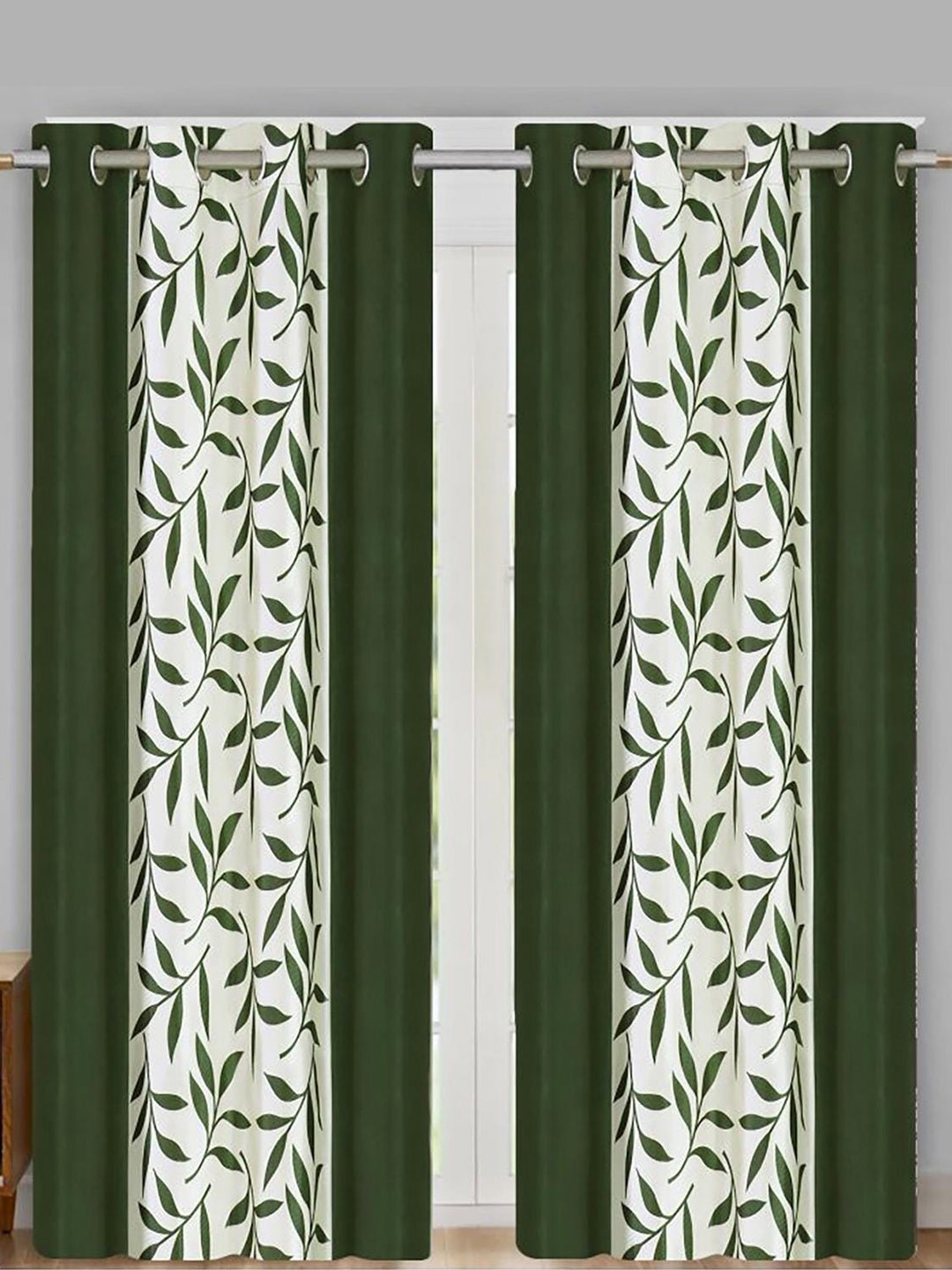

HOMETALES Green & White 2 Pieces Floral Window Curtains