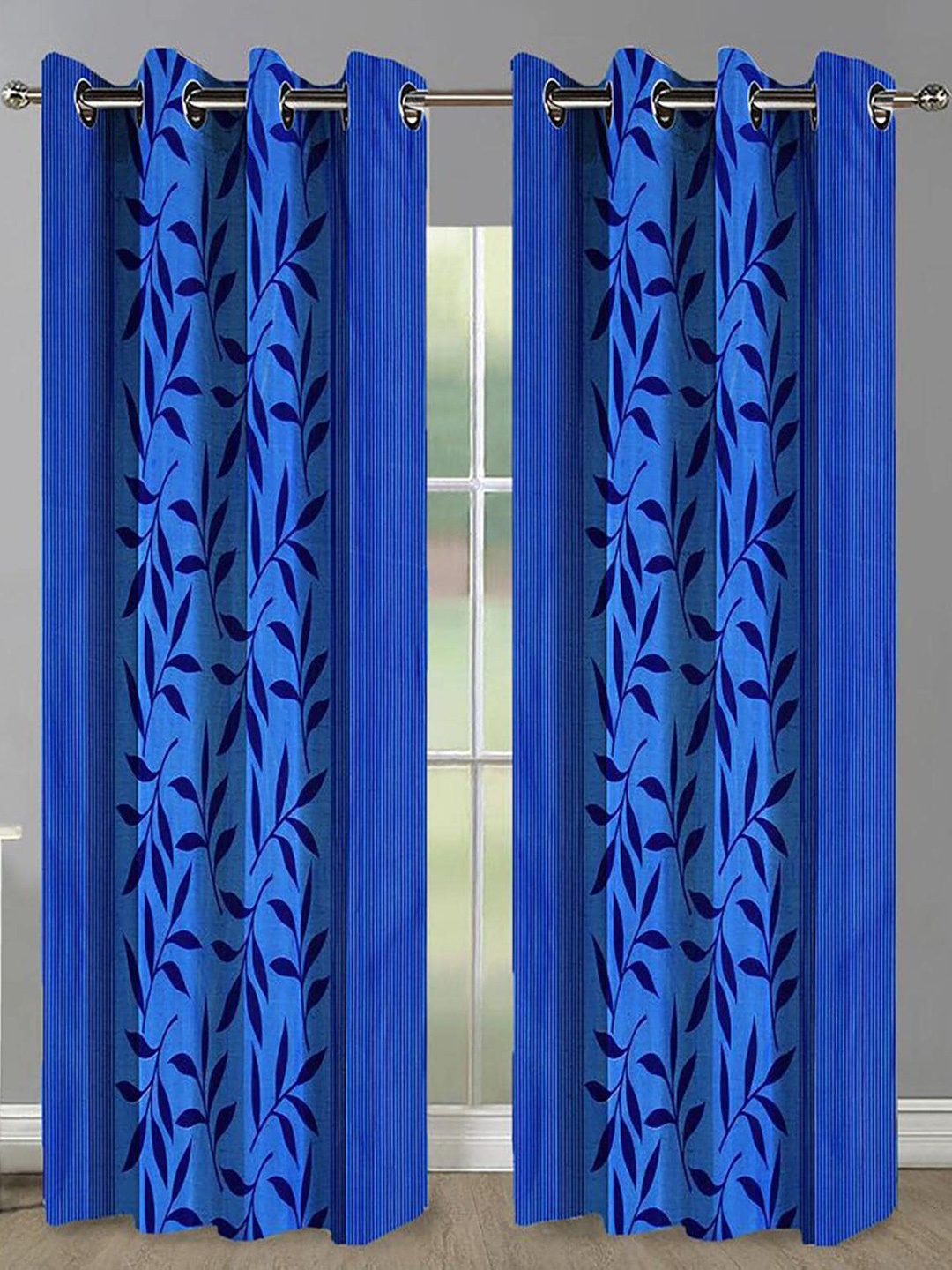 

HOMETALES Blue & Black 2 Pieces Floral Long Door Curtains