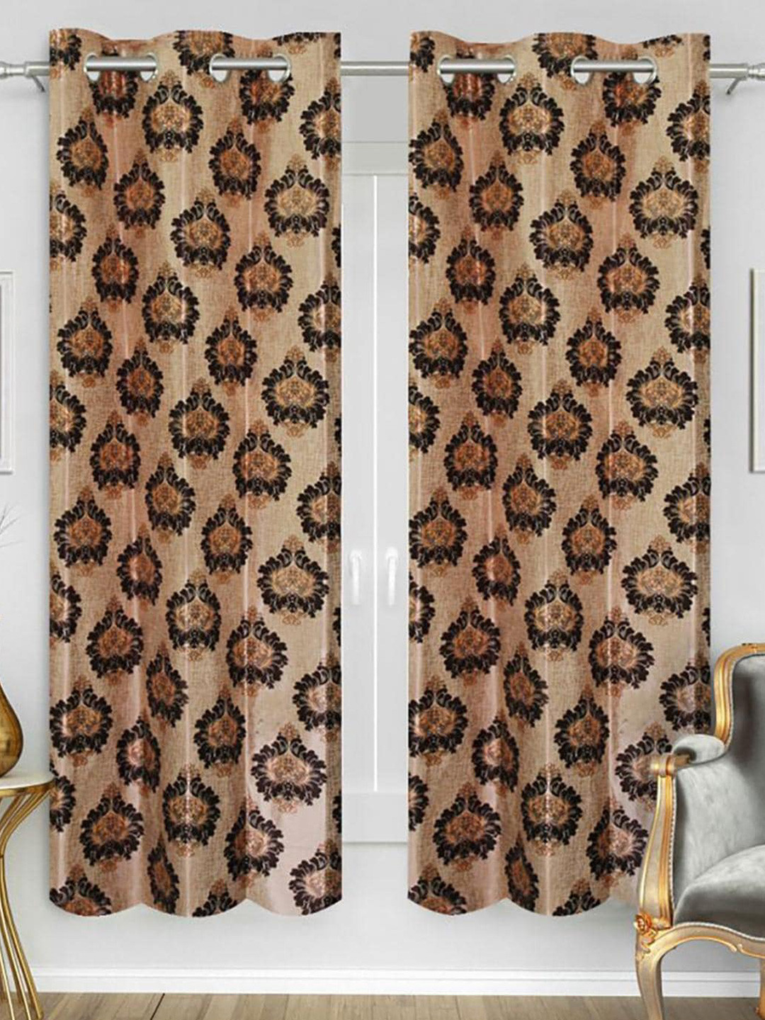 

HOMETALES Brown & White 2 Pieces Ethnic Motifs Door Curtains