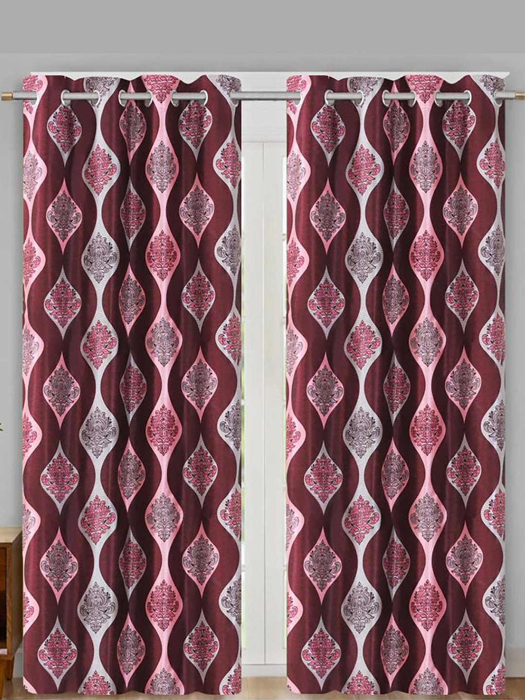 

HOMETALES Maroon & White 2 Pieces Ethnic Motifs Door Curtains