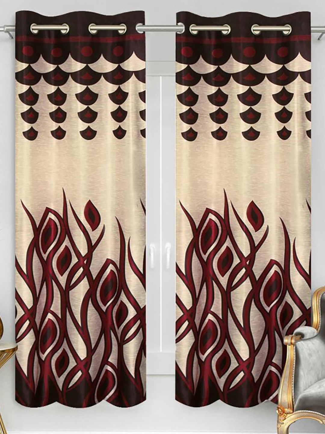 

HOMETALES Maroon & Brown 2 Pieces Geometric Door Curtains
