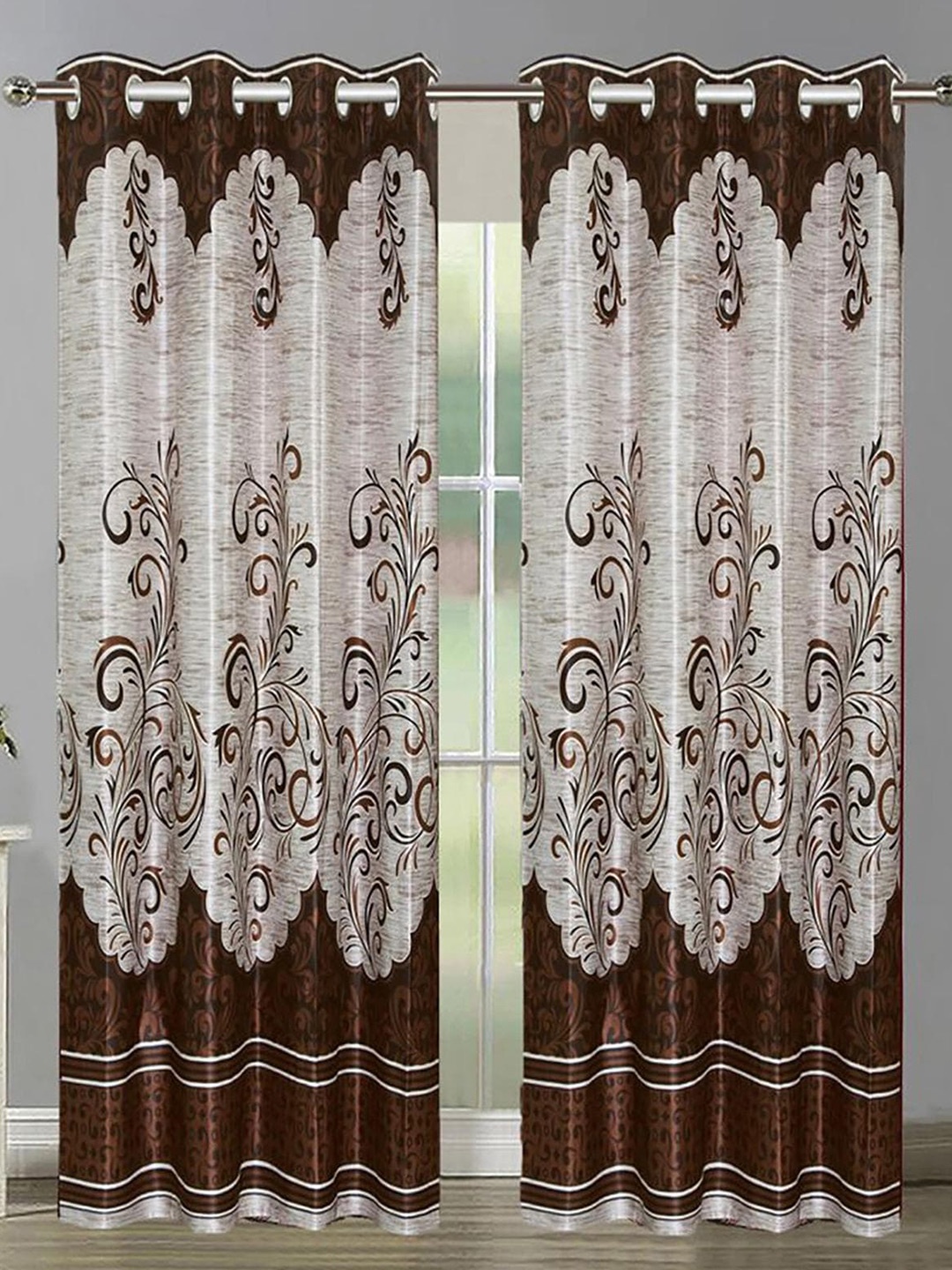 

HOMETALES Brown & Black 2 Pieces Ethnic Motifs Long Door Curtains