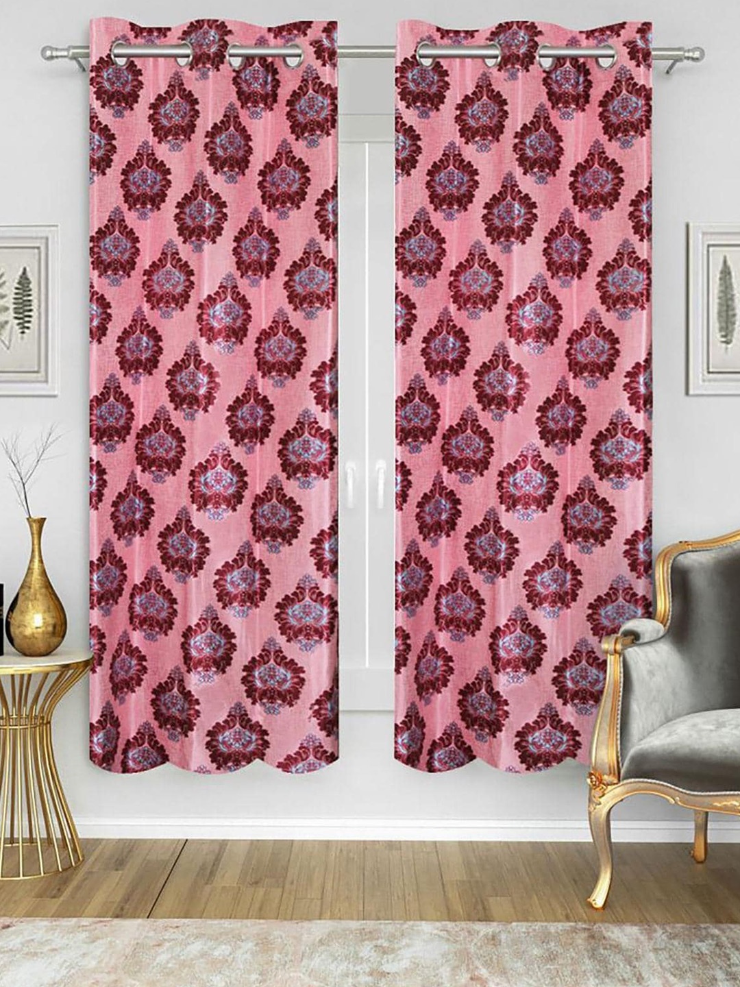 

HOMETALES Maroon & Pink 2 Pieces Ethnic Motifs Window Curtains