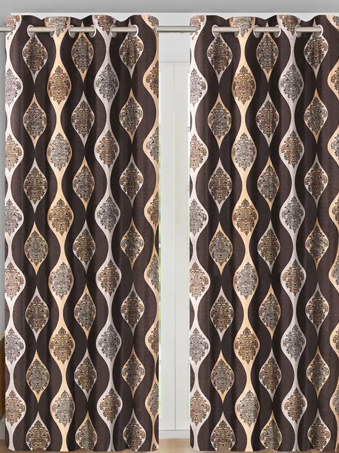 

HOMETALES Brown & White 2 Pieces Floral Door Curtains