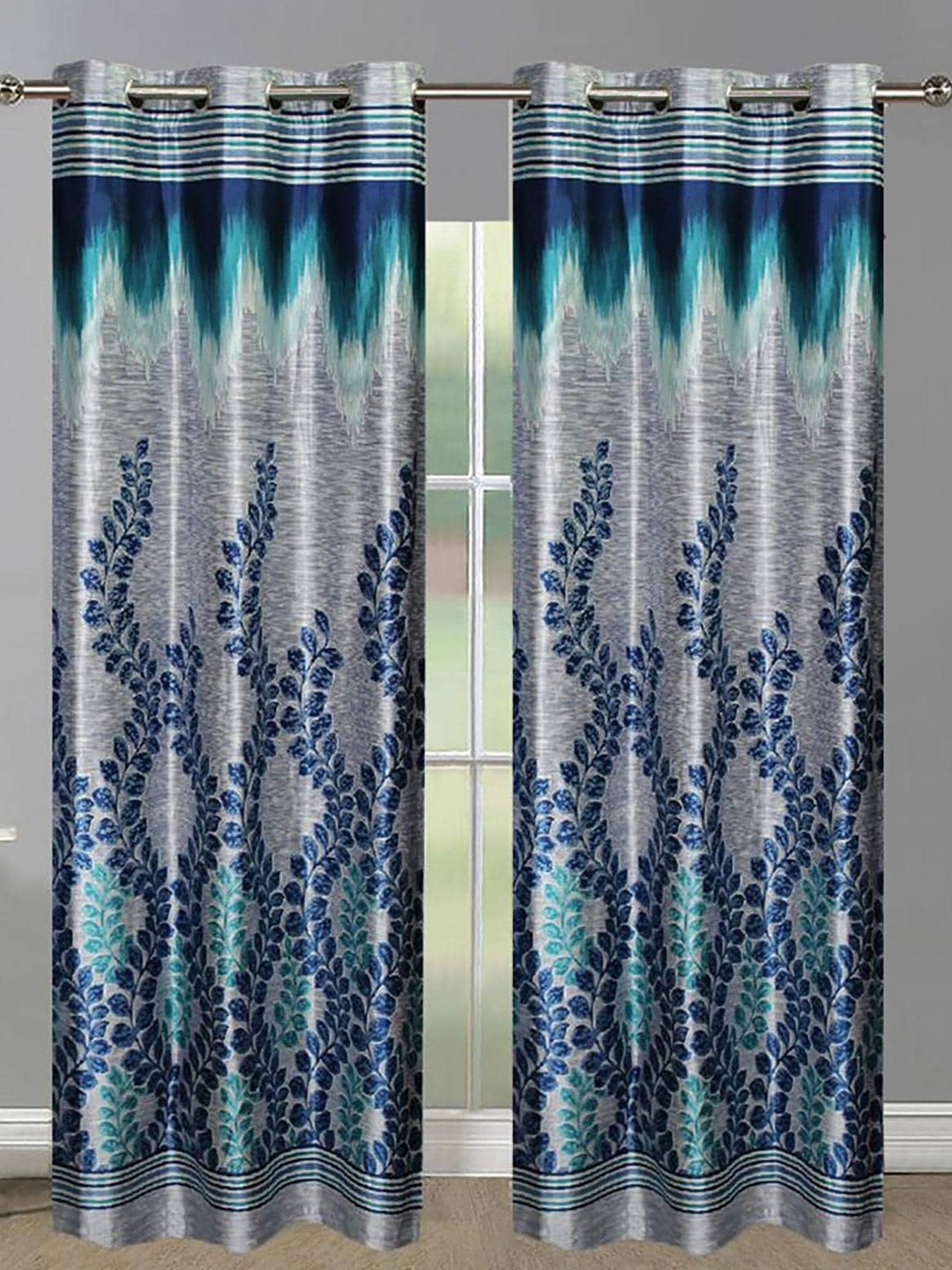 

HOMETALES Blue & Grey 2 Pieces Ethnic Motifs Door Curtains