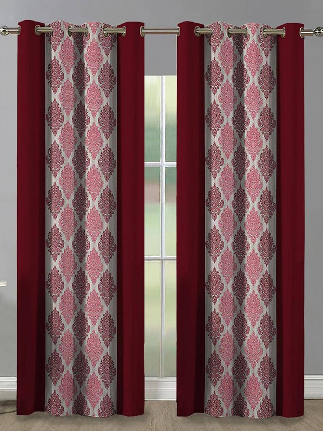

HOMETALES Maroon & Pink 2 Pieces Ethnic Motifs Long Door Curtains
