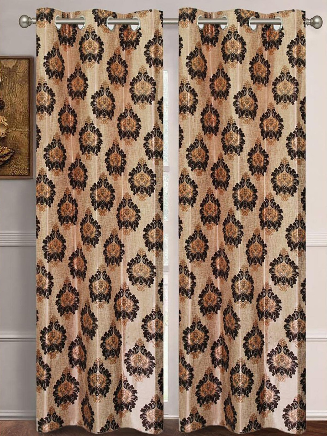 

HOMETALES Brown & Black 2 Pieces Ethnic Motifs Long Door Curtains