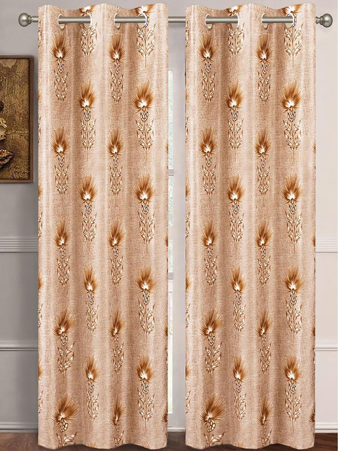 

HOMETALES Brown & White 2 Pieces Floral Door Curtains