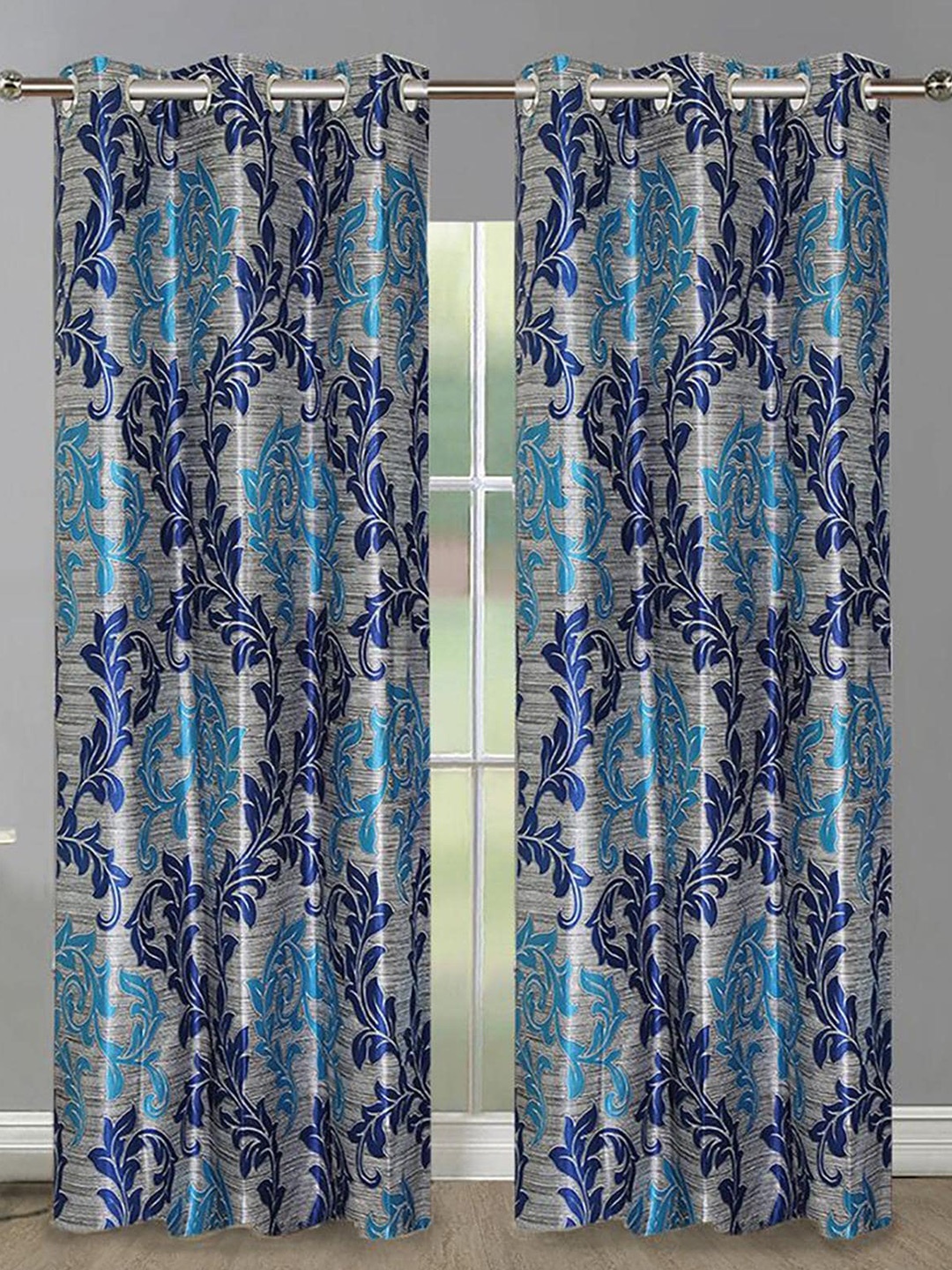 

HOMETALES Blue & White 2 Pieces Floral Long Door Curtains