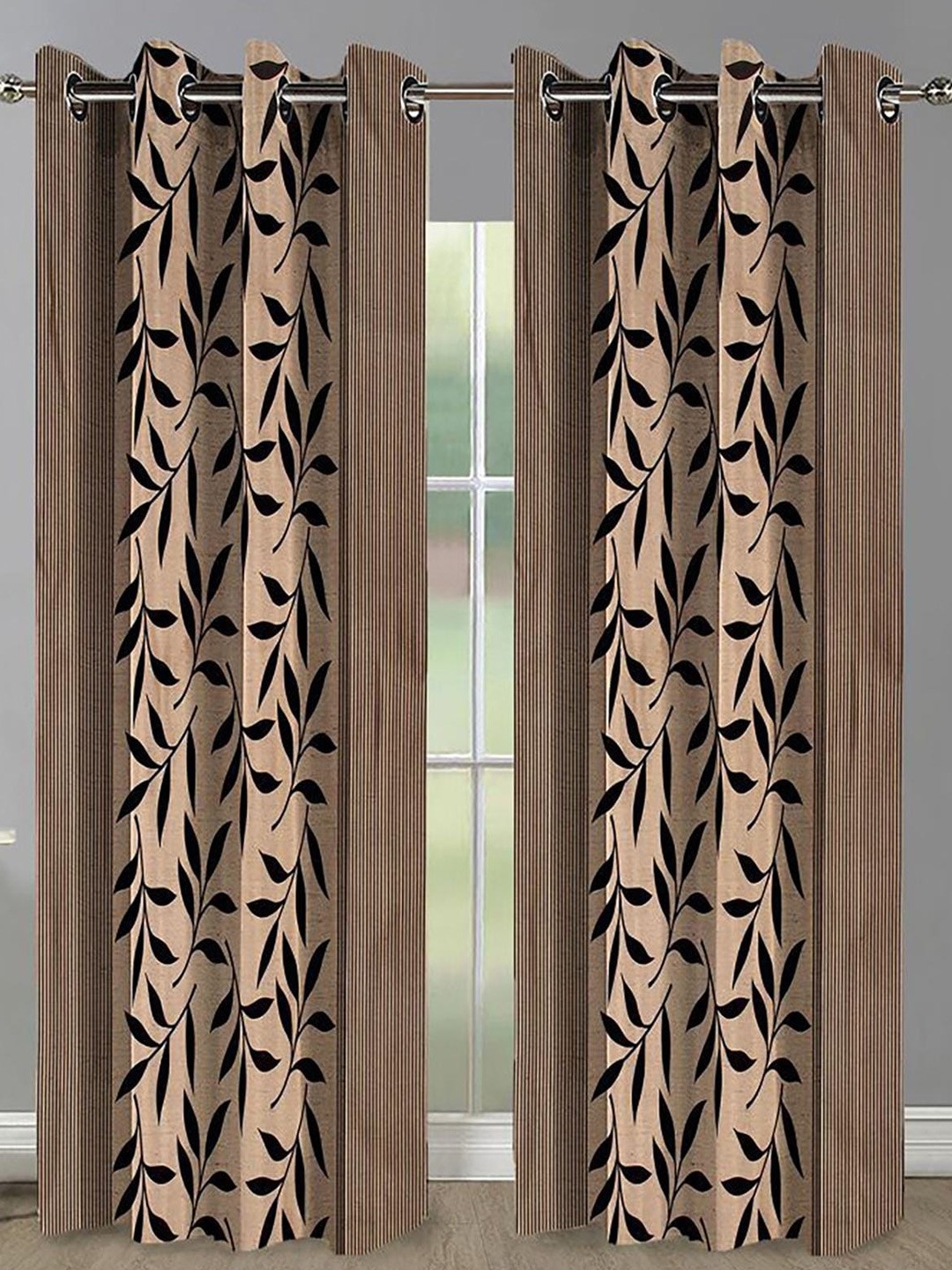 

HOMETALES Brown & Black 2 Pieces Floral Door Curtains