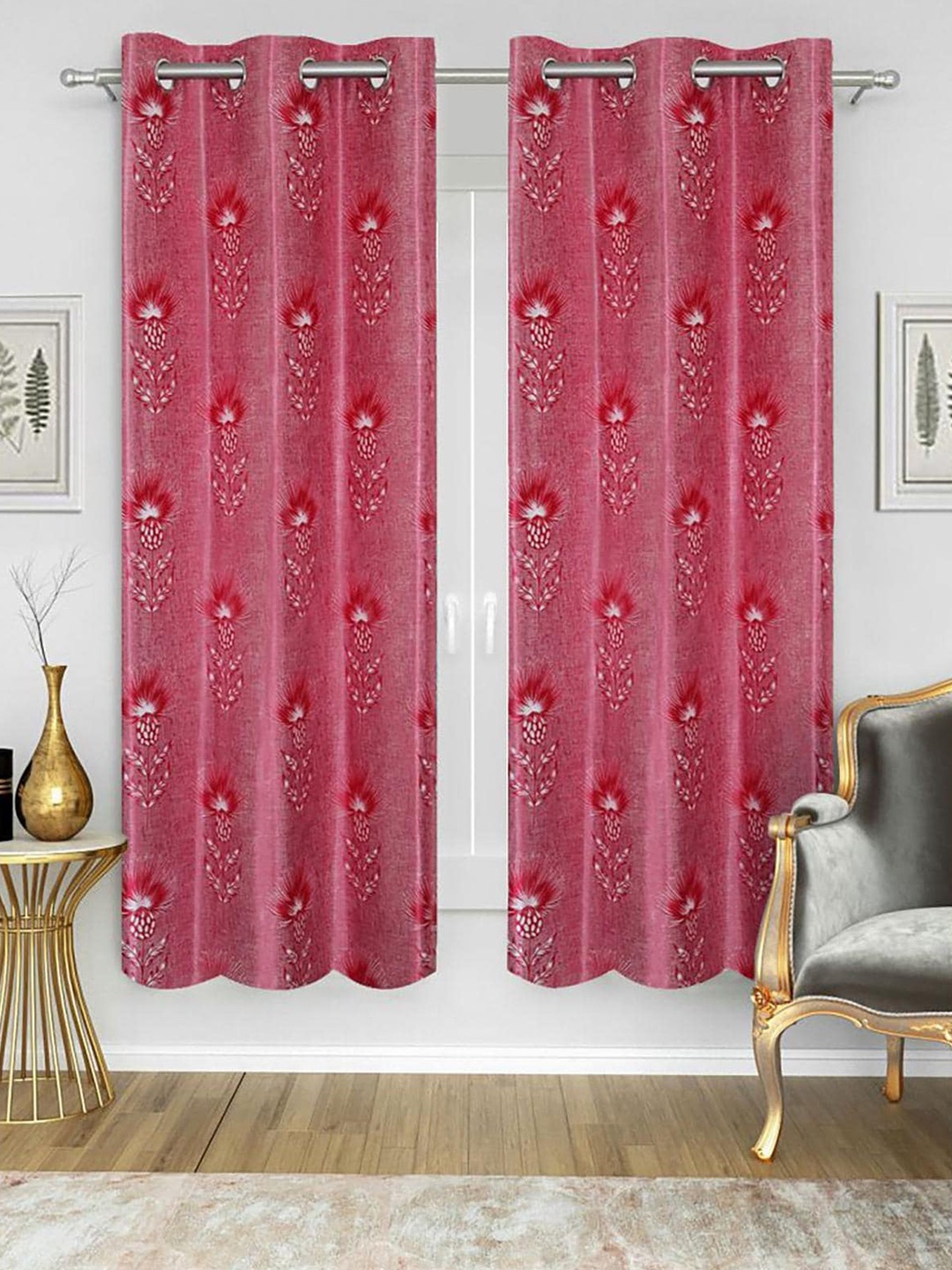 

HOMETALES Red & Pink 2 Pieces Floral Door Curtains