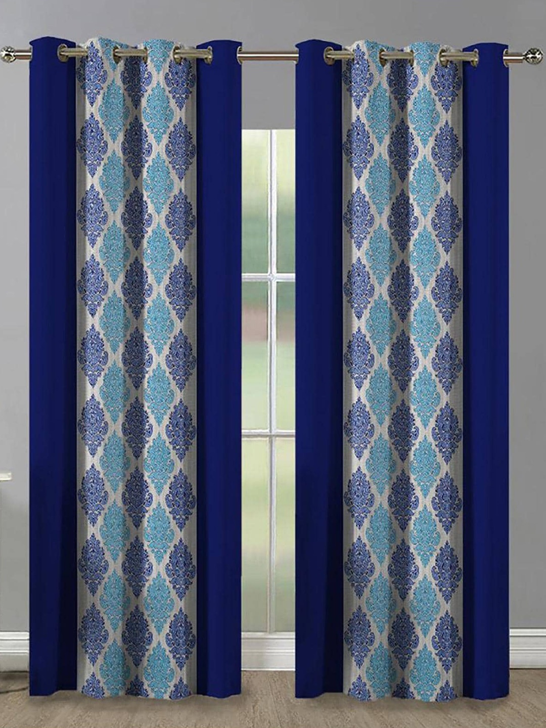 

HOMETALES Blue & White 2 Pieces Geometric Long Door Curtains