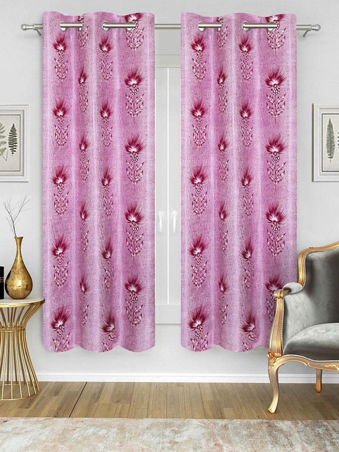 

HOMETALES Purple & White 2 Pieces Floral Window Curtains