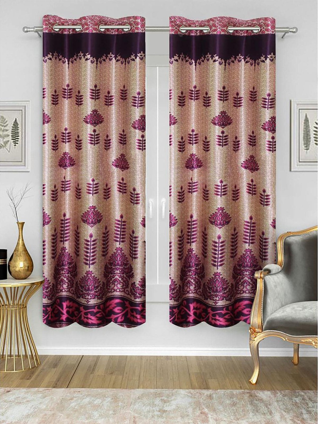 

HOMETALES Maroon & Beige 2 Pieces Ethnic Motifs Door Curtains