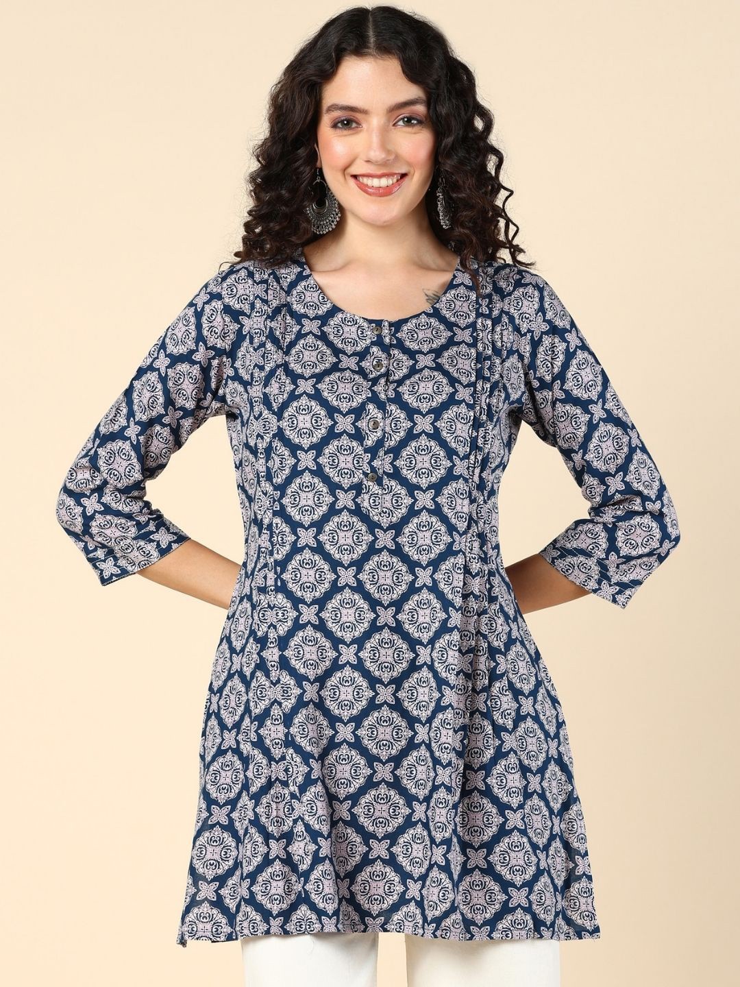 

House Of Zelena Maternity Ethnic Motif Printed Pleated Top, Blue