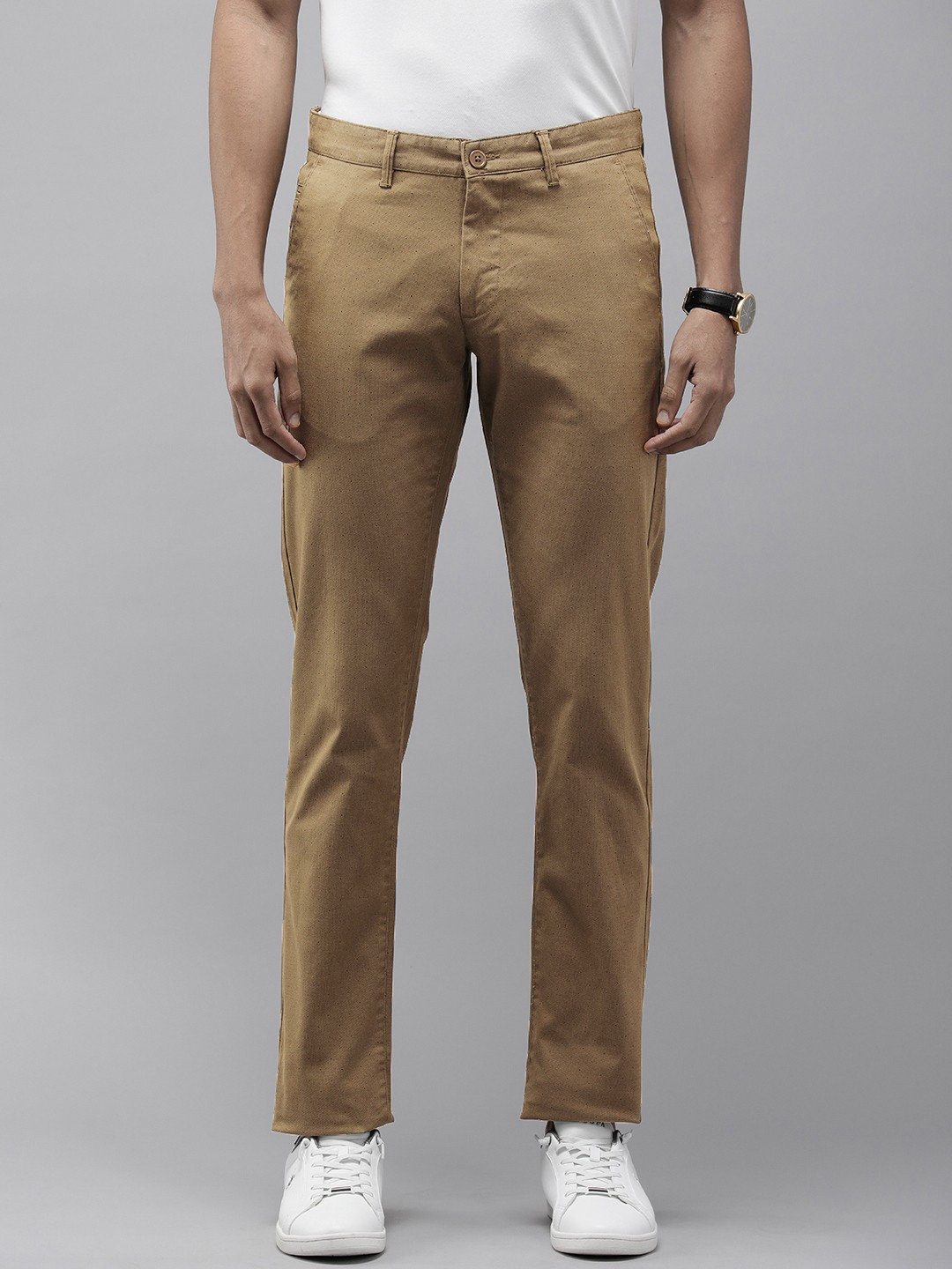 

Van Heusen Sport Men Printed Slim Fit Chinos Trousers, Brown