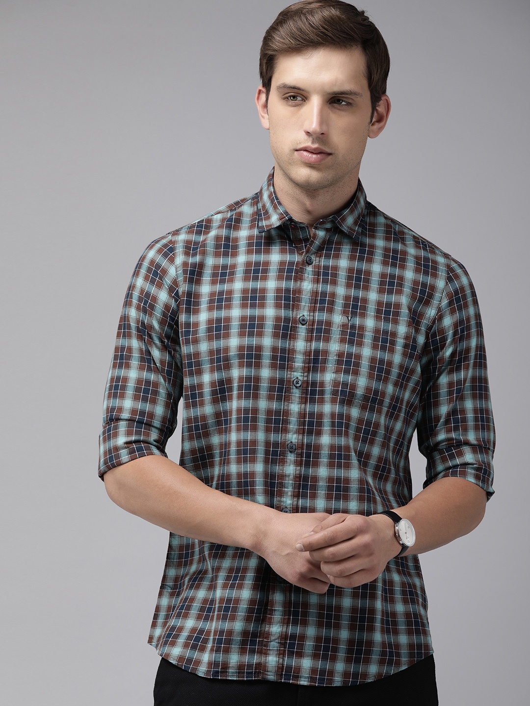 

Van Heusen Sport Men Slim Fit Tartan Checks Pure Cotton Casual Shirt, Brown