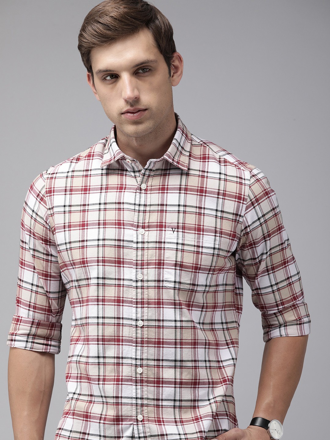 

Van Heusen Sport Men Slim Fit Tartan Checks Pure Cotton Casual Shirt, White