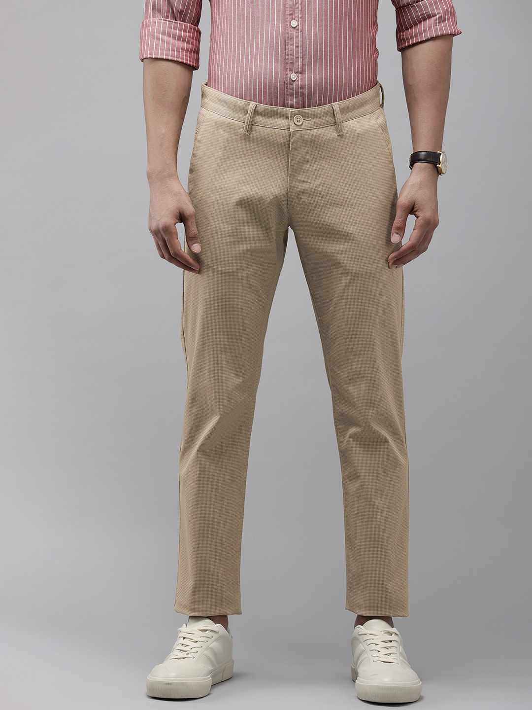 

Van Heusen Sport Men Checked Slim Fit Trousers, Khaki