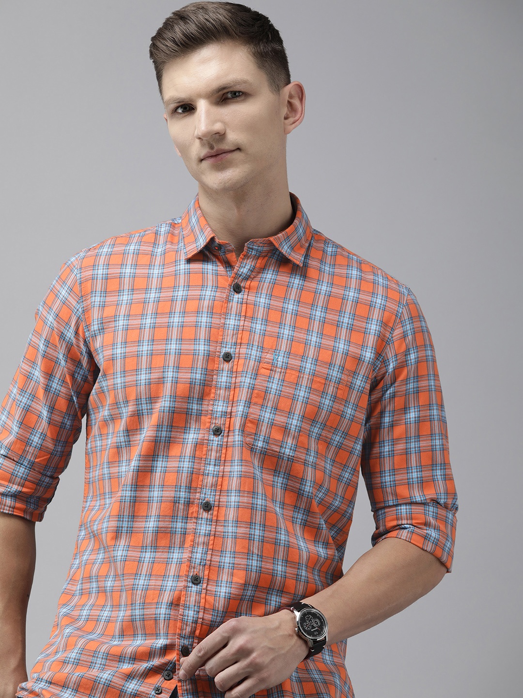 

Van Heusen Sport Pure Cotton Slim Fit Tartan Checks Opaque Casual Shirt, Orange